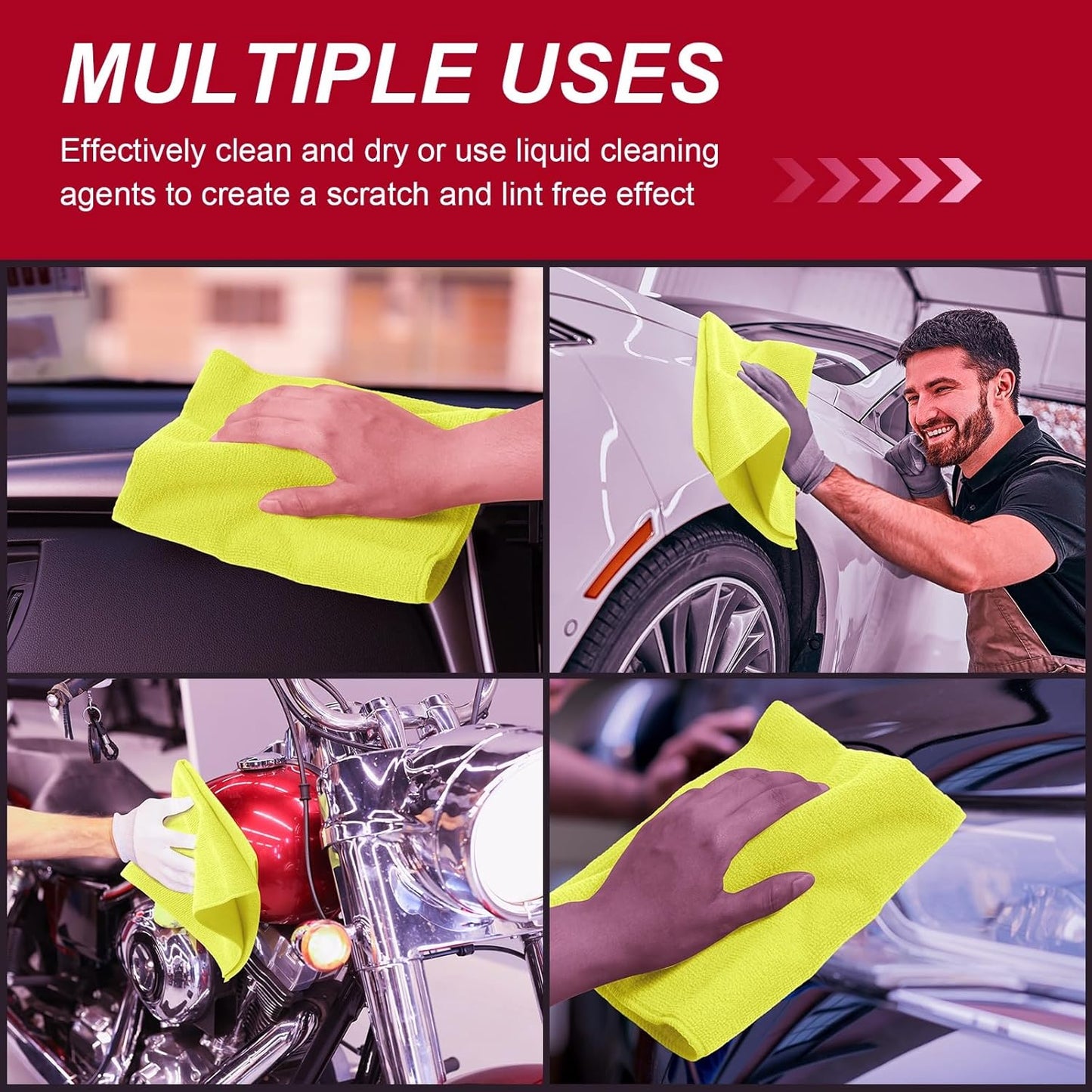 200 Pcs Microfiber Cleaning Cloth 16x16 Inch Microfiber Towels for Car Ultra Absorbent Cleaning Rags Reusable Lint Free Streak Free Detailing Towel for Car Washing Drying Dusting (Yellow)