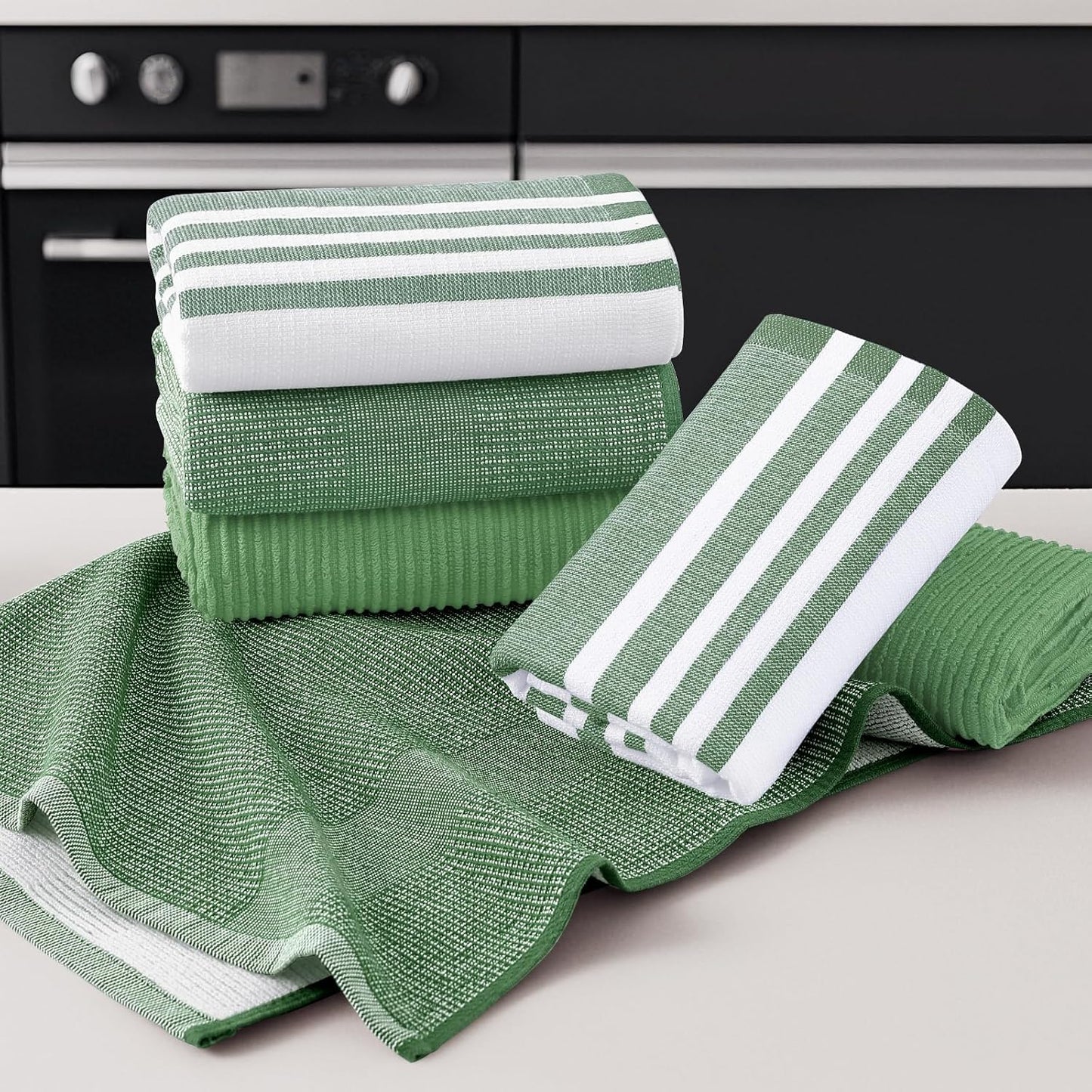 Homaxy Premium Kitchen Towels(18”x 28”, 9 Pack), Large Cotton 380 GSM Kitchen Hand Towels, Soft and Absorbent Terry Dish Towels, Multipurpose Tea Towel Set with Hanging Loop, Grass Green
