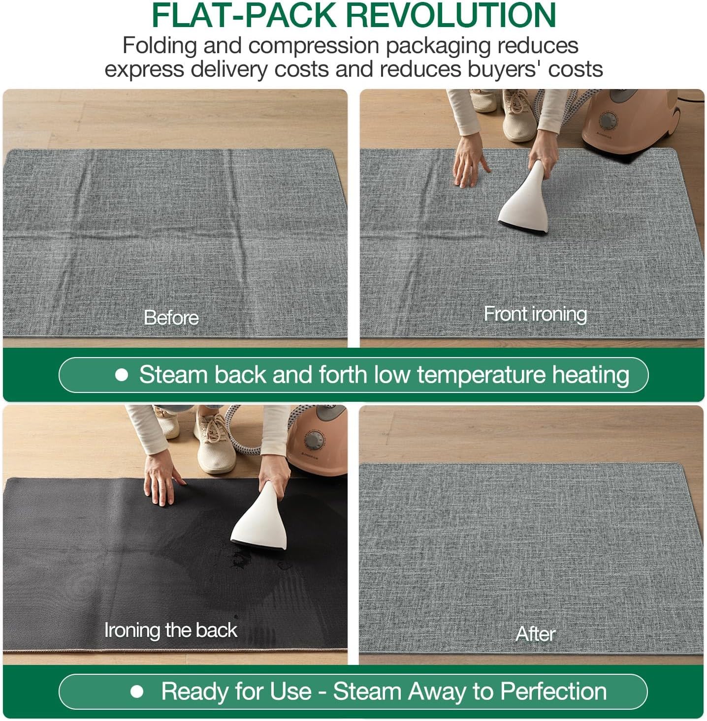 LUMI Ultra Thin Door Mat for Entryway, Low Profile Non Slip Rubber Backing Indoor Doormat, Easy Clean Welcome Entrance Mat for Inside House, Patio, Greenish Grey 17"x30"