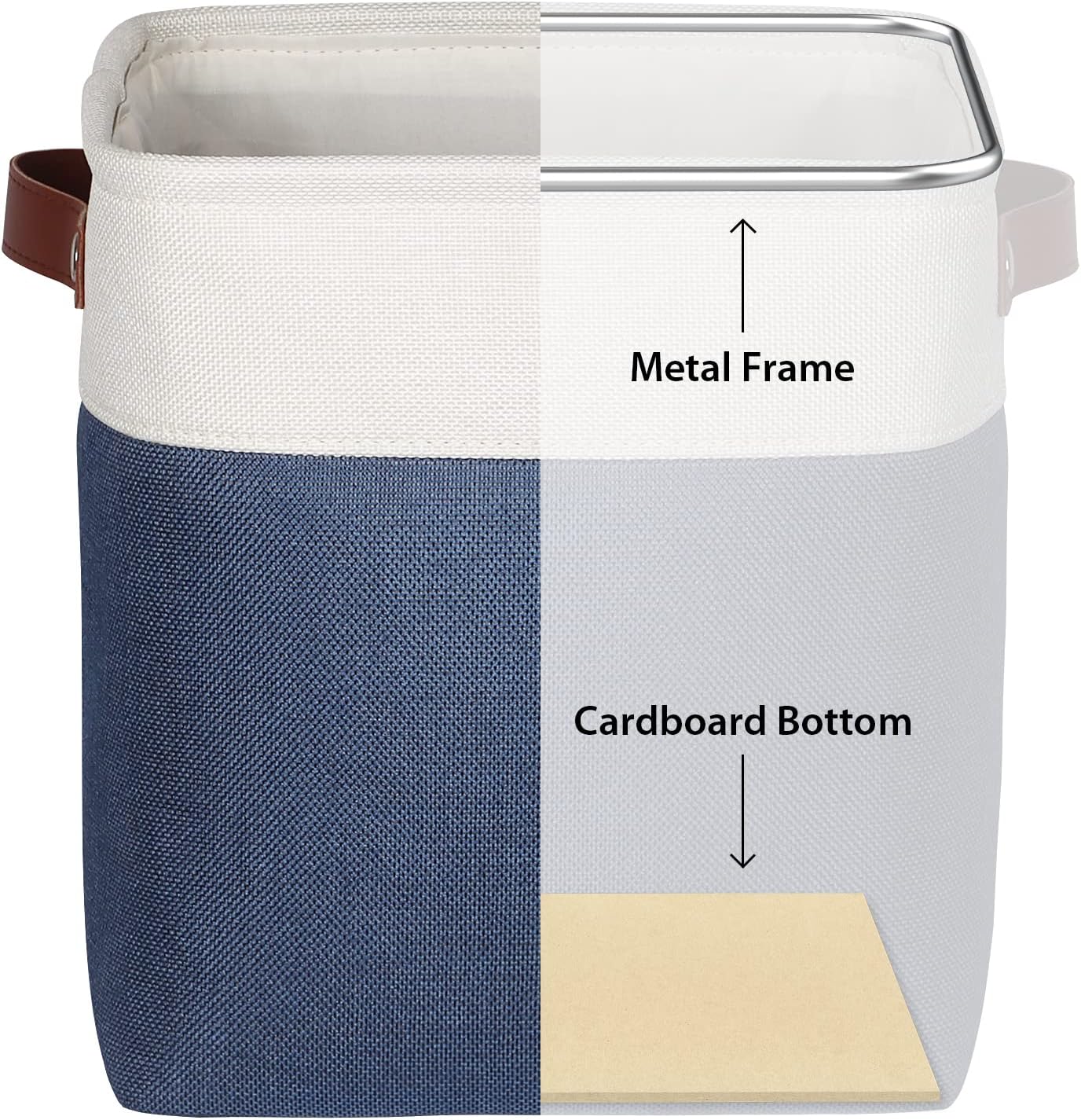 Univivi Fabric Cube Bins Set of 4 Storage Baskets with PU Handles for Home Closet Foldable Storage Bins (Blue, 10.5" x 10.5" x 11")