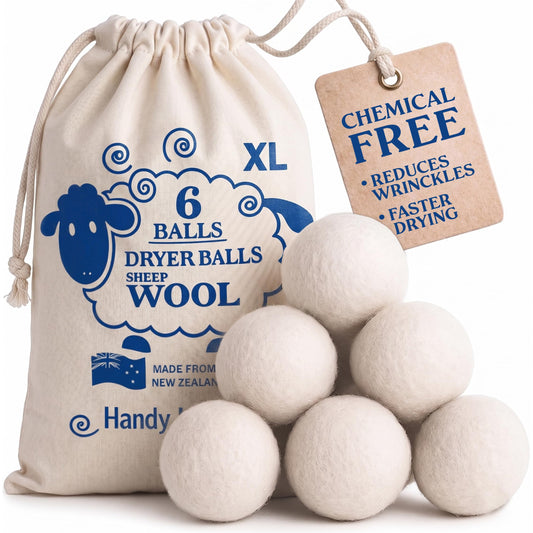 Handy Laundry Wool Dryer Balls 6-Pack, Reusable Natural Fabric Softener