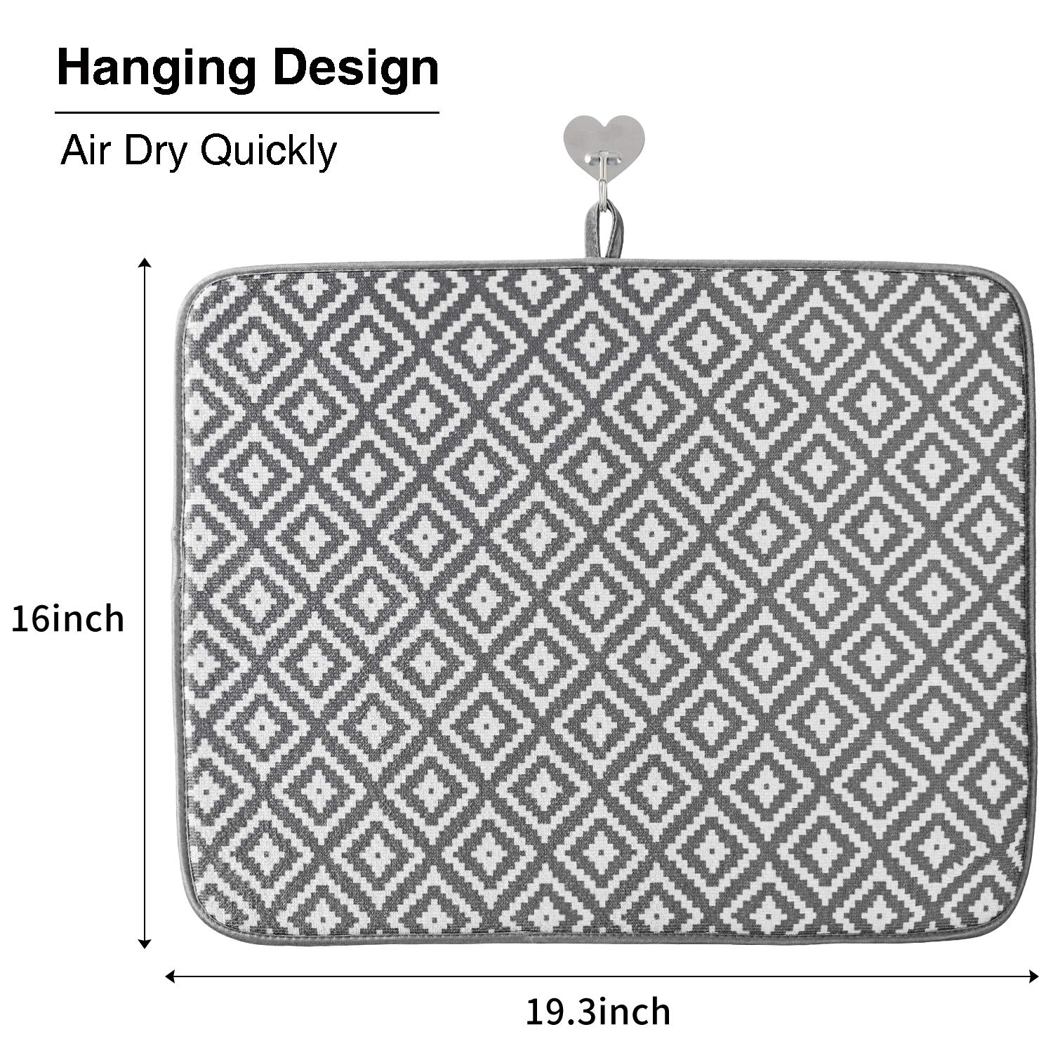 SUBEKYU Dish Drying Mat for Kitchen 2 Pack, Ultra Absorbent Microfiber Dishes Drainer Mats, 19.2 by