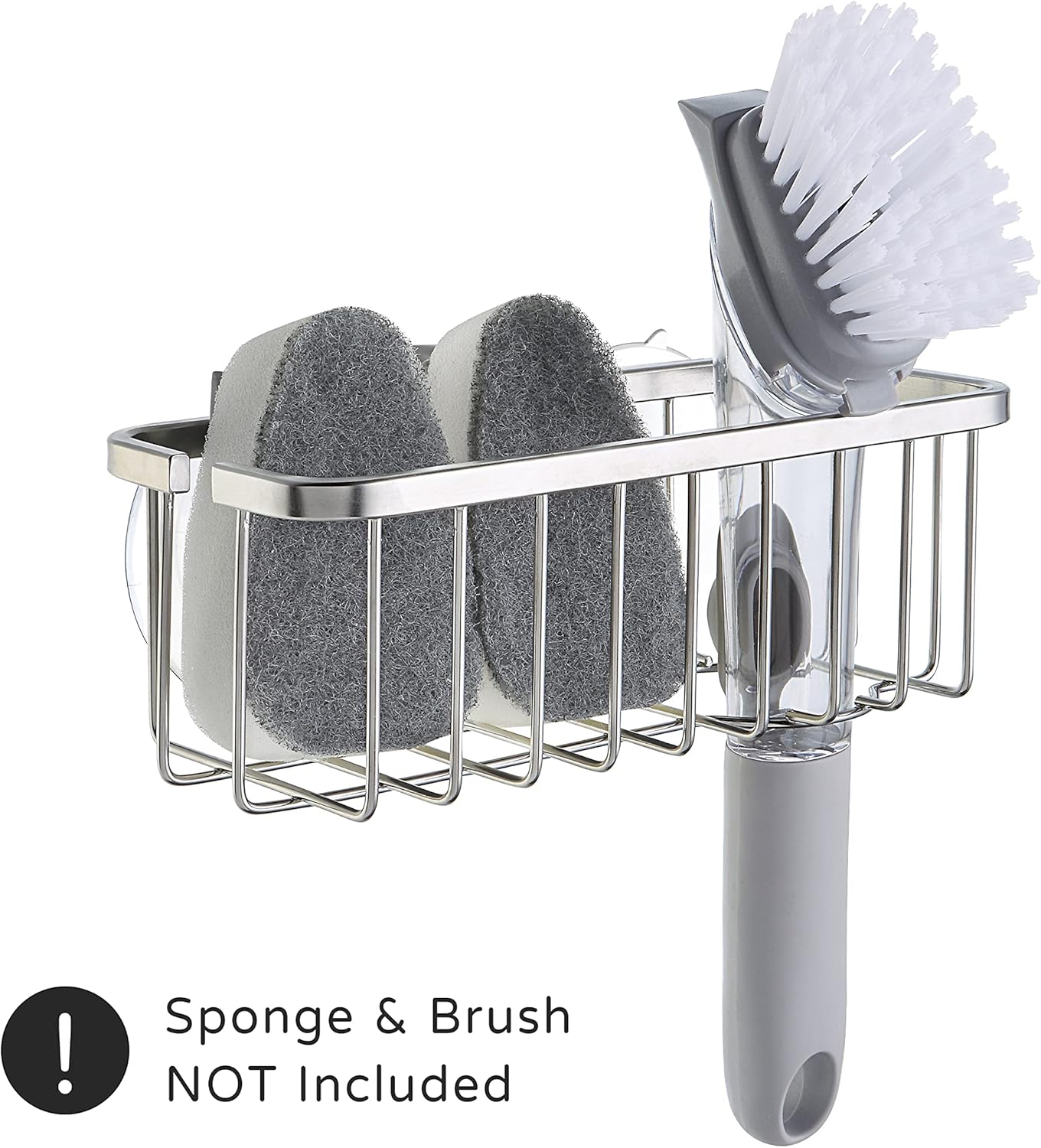 SunnyPoint NeverRust Deluxe Kitchen & Bathroom Sink Sponge Holder Organizer with Adhesive Mount - Additional Suction Cup Included – Sponge & Brush NOT Included – 7.4 x 3.3 x 2.75 Inch