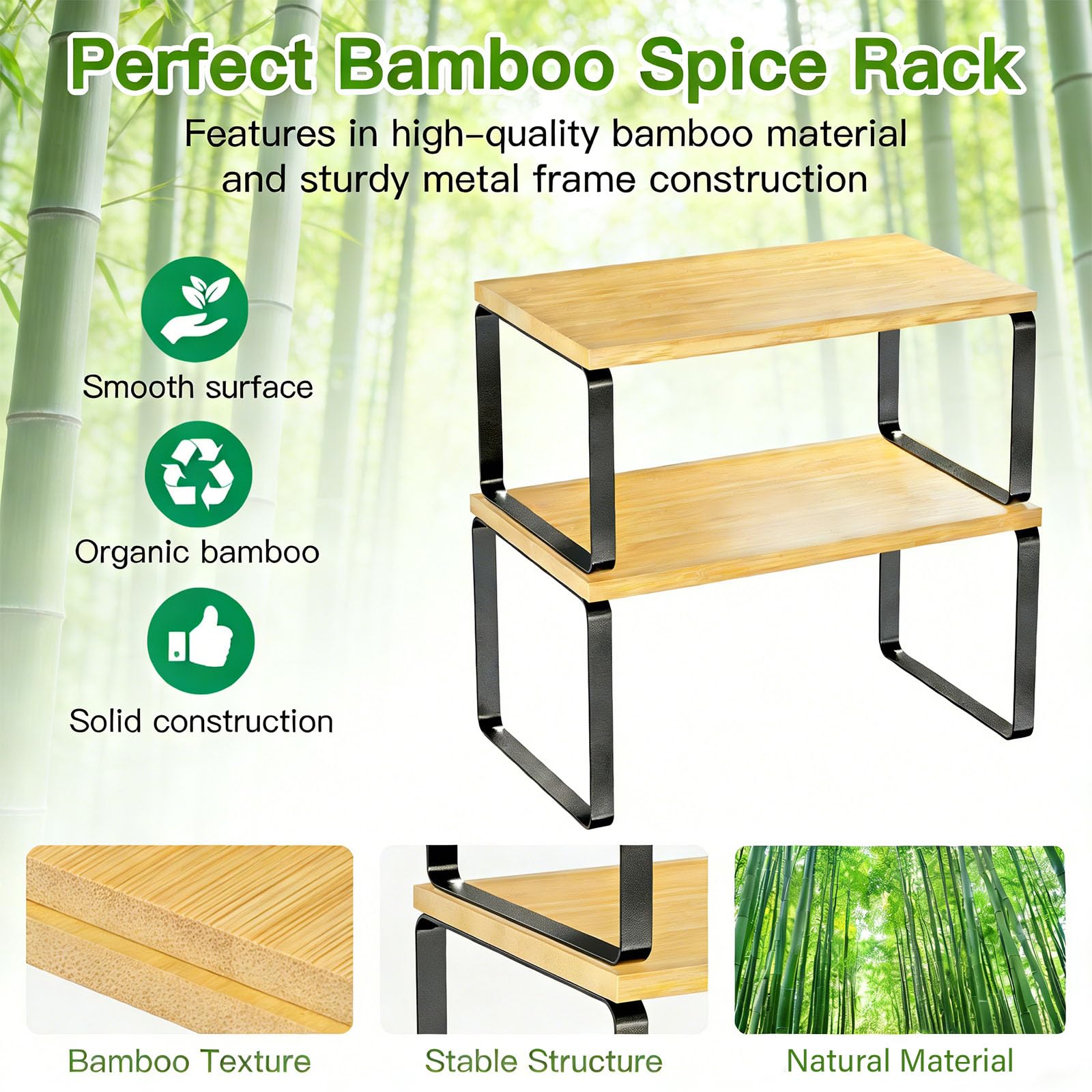 Simple Trending Bamboo Cabinet Organizer Shelf, Set of 2 Kitchen Counter Shelves, Stackable