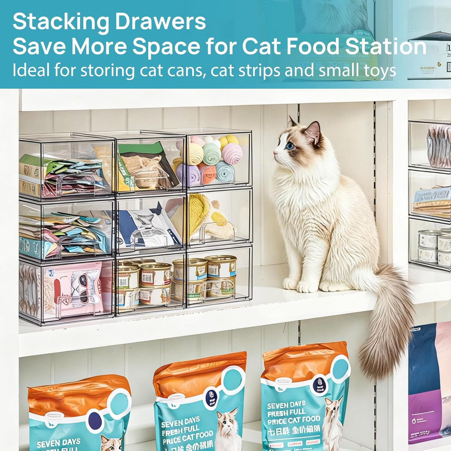 Vtopmart 2 Pack Clear Stackable Storage Drawers, 4.4'' Tall Acrylic Bathroom Makeup Organizer,Plastic Storage Bins For Vanity, Undersink, Kitchen Cabinets, Pantry, Home Organization