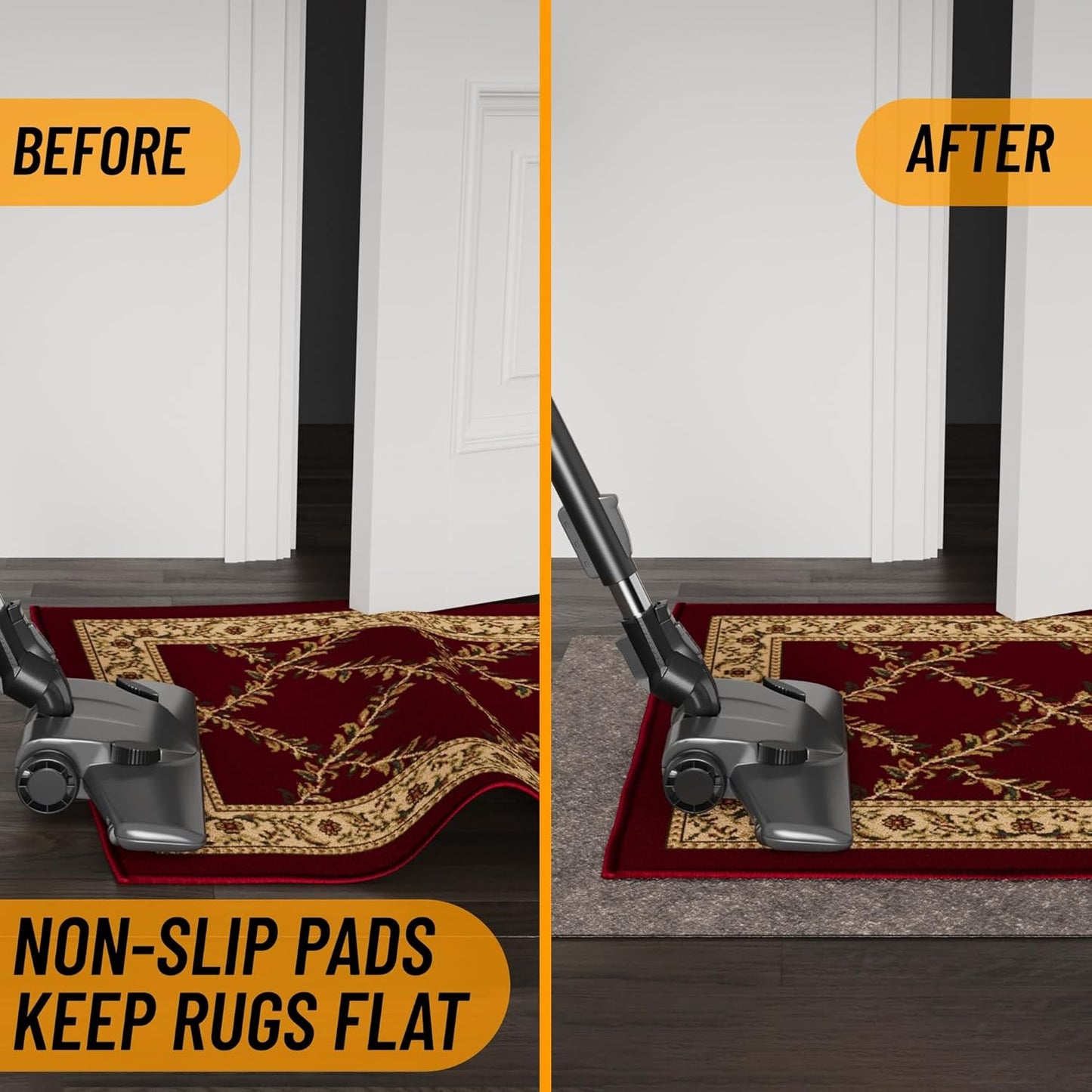 Ottomanson 3' x 4' Non-Slip Rug Pad Gripper 1/4 Inch Thick Dual Surface Felt + Rubber Gripper - Safe for All Floors, Brown