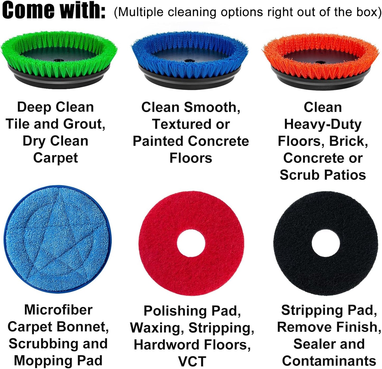 Commercial Floor Scrubber Machine with Brushes and Pads, Heavy Duty Floor Cleaner Polisher and Buffer- Deep Cleaning Tile and Grout, Hardwood Floors and Carpets without Getting on Hands and Knees