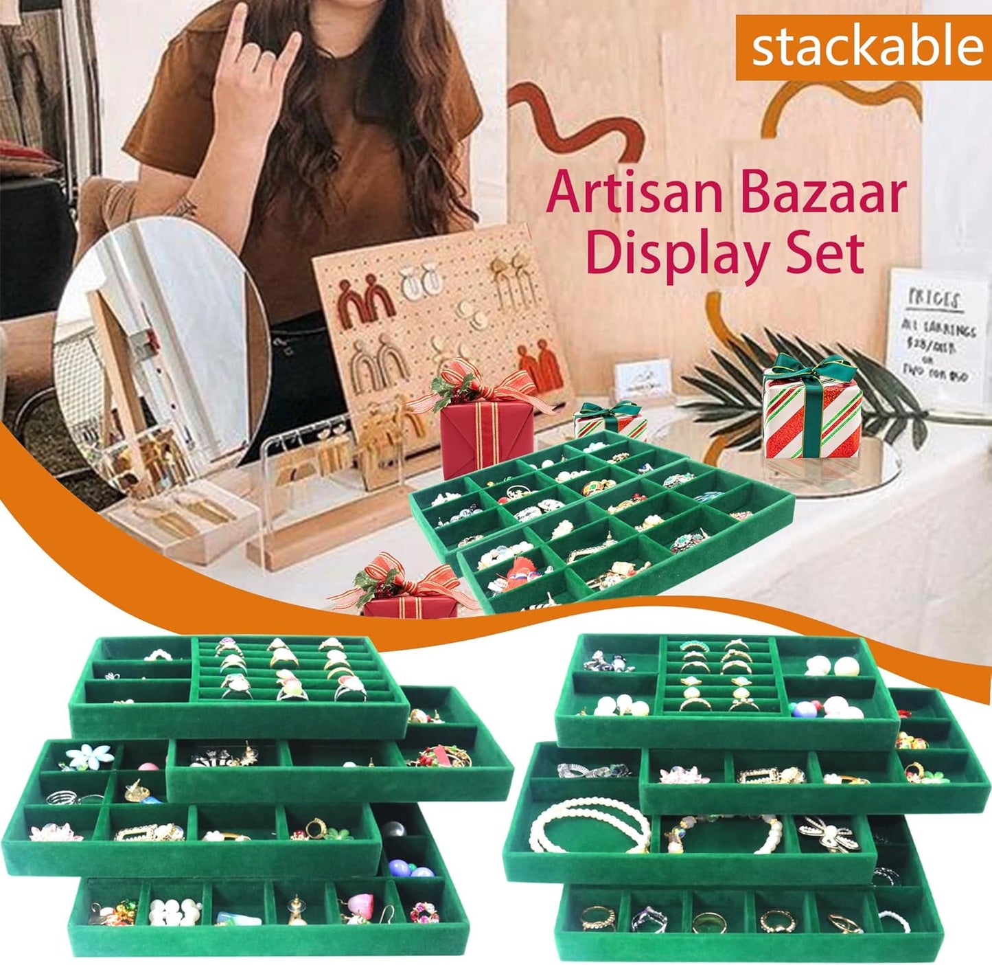 Jewelry Trays Organizer Set of 8 Stackable Jewellry Organizer Trays for Drawers Jewelryy Display Necklace Earring Bracelet