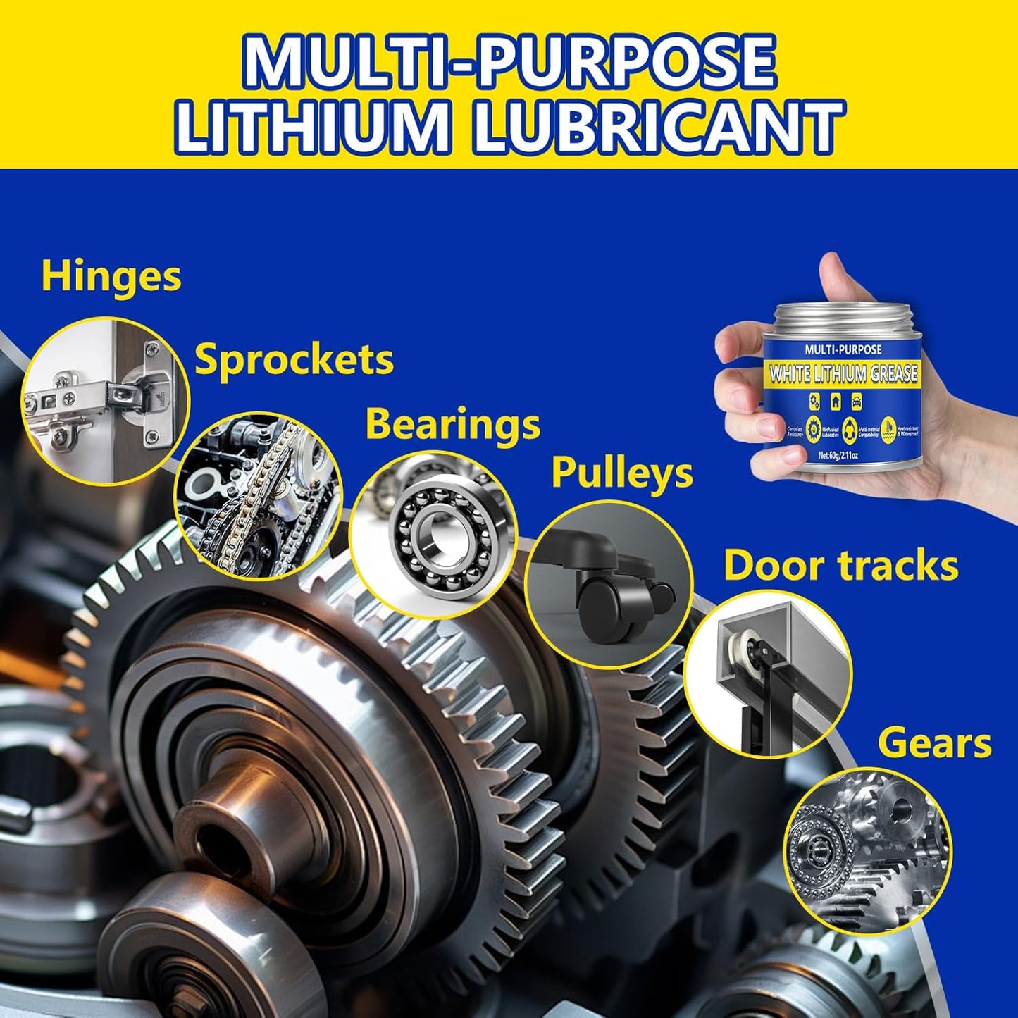 AstraVox Multi-Purpose White Lithium Grease, 60ml Automotive Grease with Brush for Hinges, Wheel Bearings, Gears, and Garage Doors, Bike, Lithium Lubricant Ideal for Household Use, Marine, Industrial