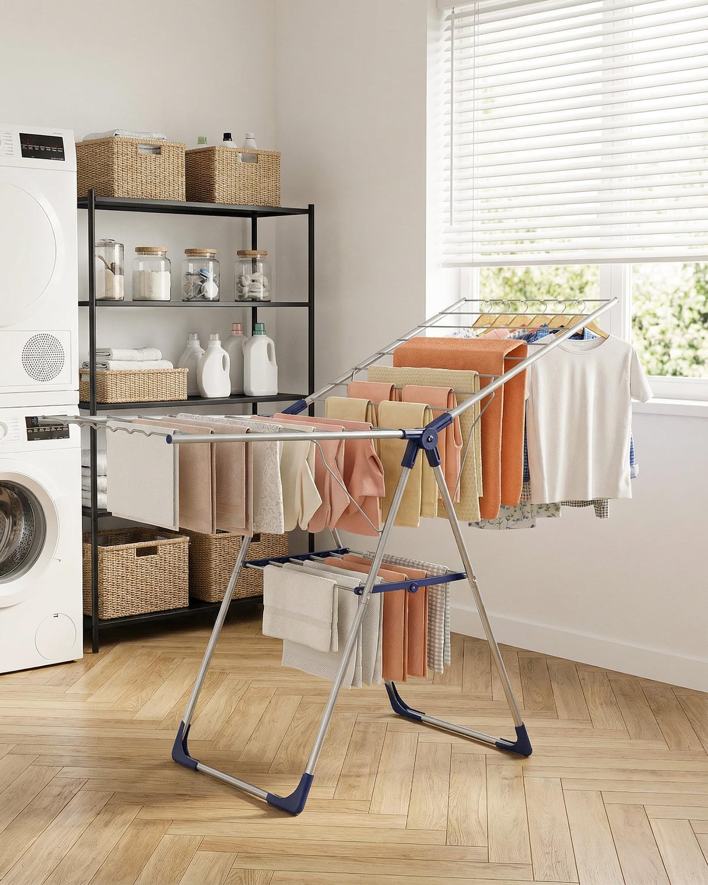 Sakugi Clothes Drying Rack, 55.5" Adjustable Wings, Foldable Design