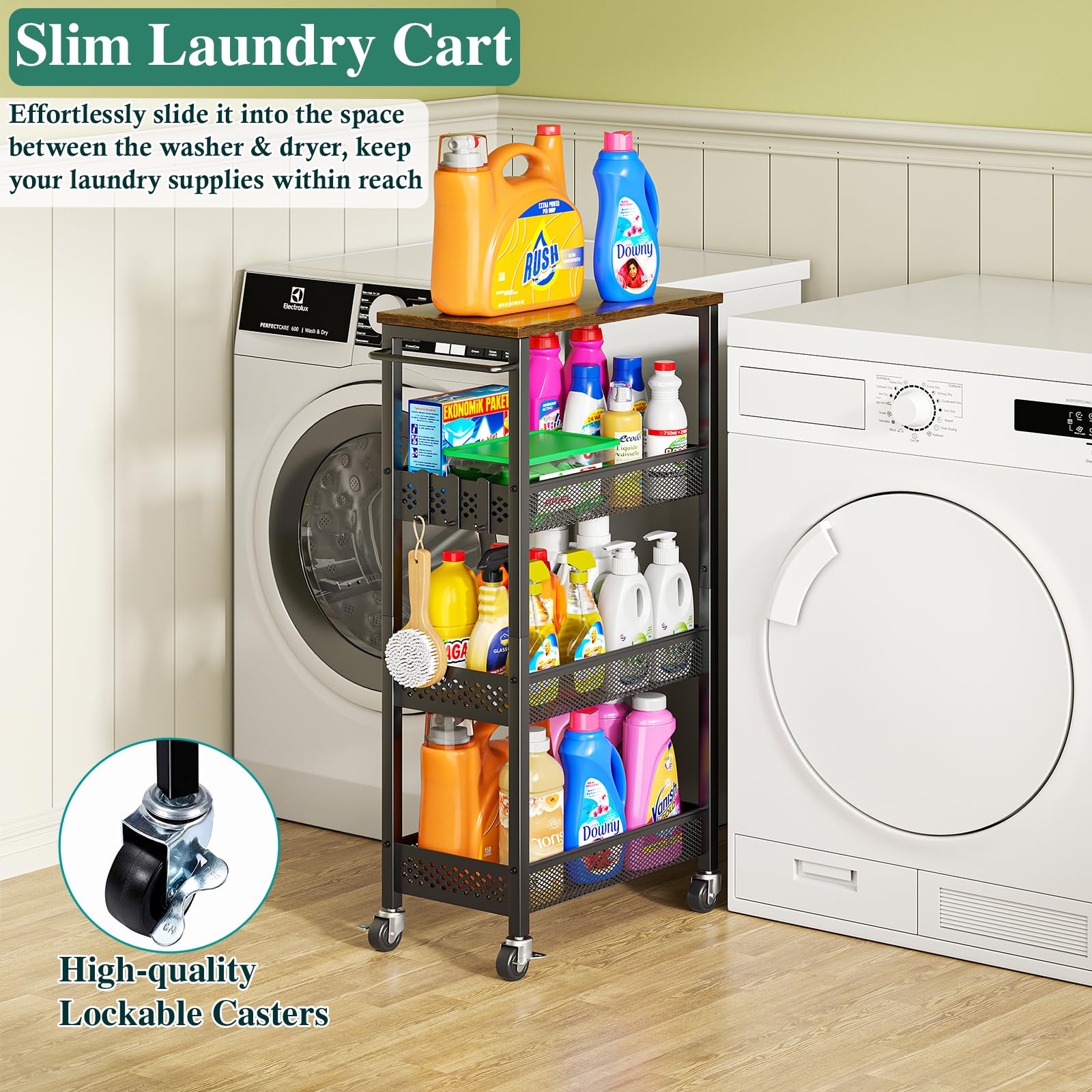 OKZEST 4-Tier Slim Rolling Storage Cart for Bathroom, Laundry Room, Kitchen