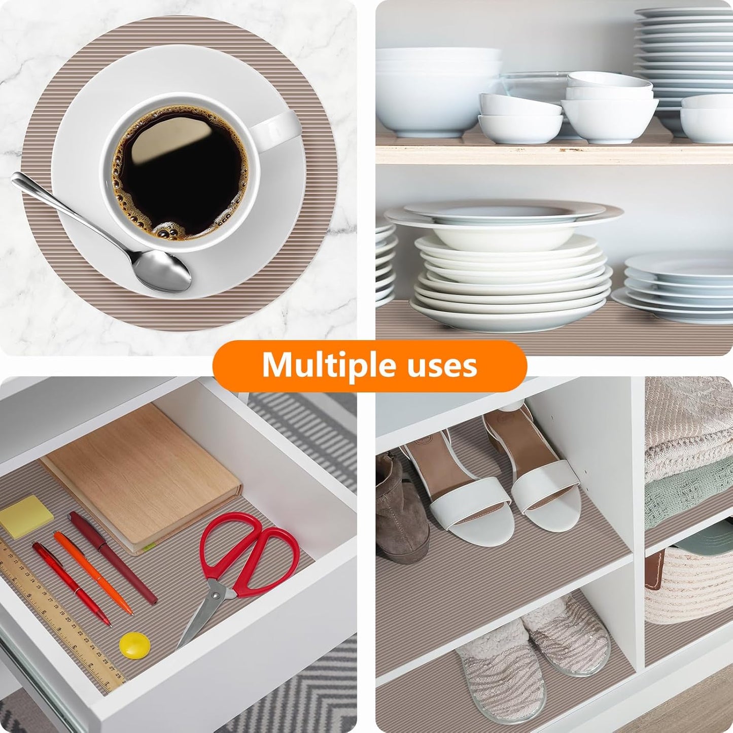 Shelf Liners for Kitchen Cabinets Drawer Liner Non Adhesive Cupboard Mat EVA Material Waterproof Refrigerator Mats Washable Fridge Liner for Cupboard and Desks Liner Beige 11.8 x 59 Inches