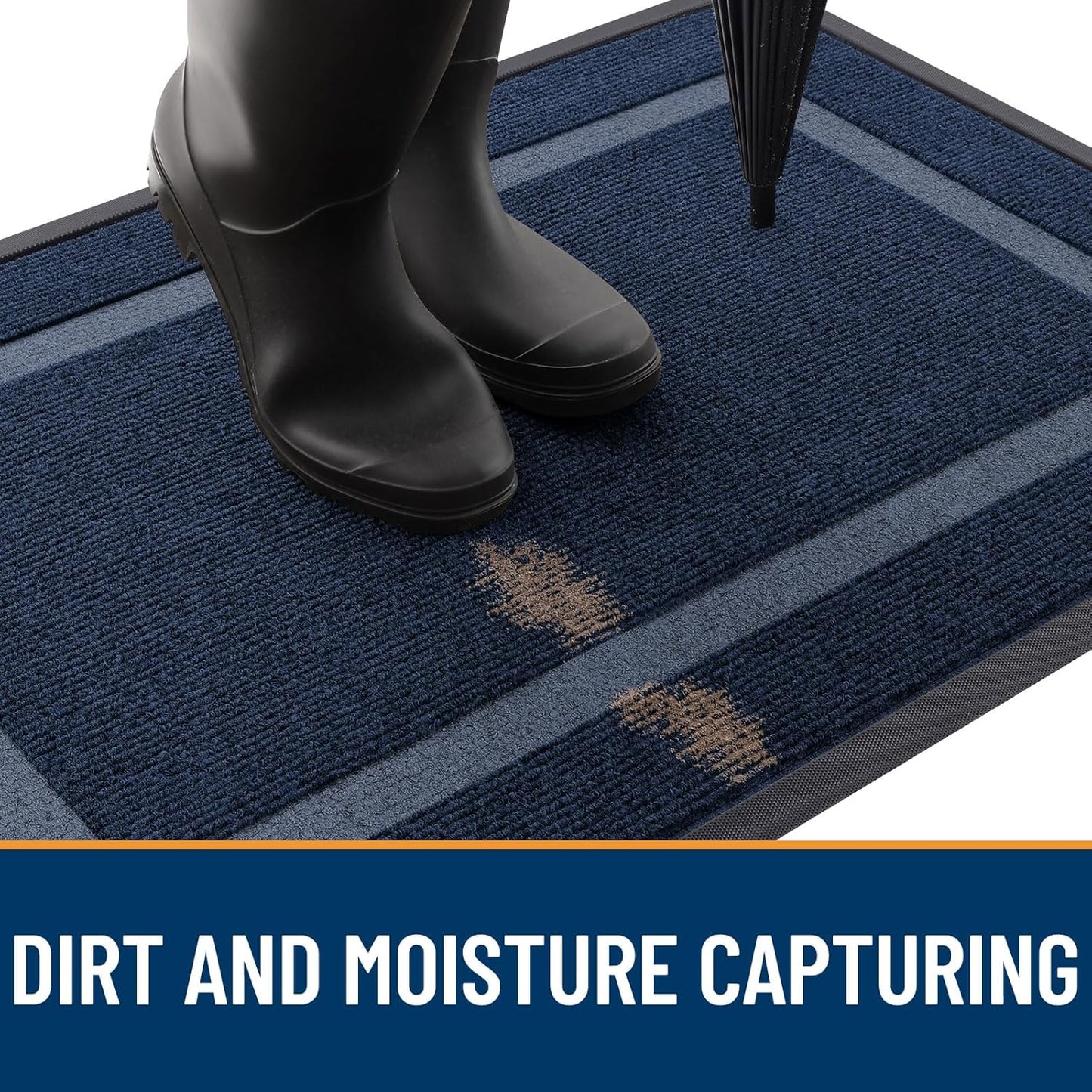 OLANLY Front Door Mat Indoor Outdoor Entrance, Waterproof All-Season, All-Weather Doormat, Sturdy Natural Rubber, Fade Resistant, Low Profile, Easy Clean Patio Porch Entryway Mat, 29.5x17, Blue