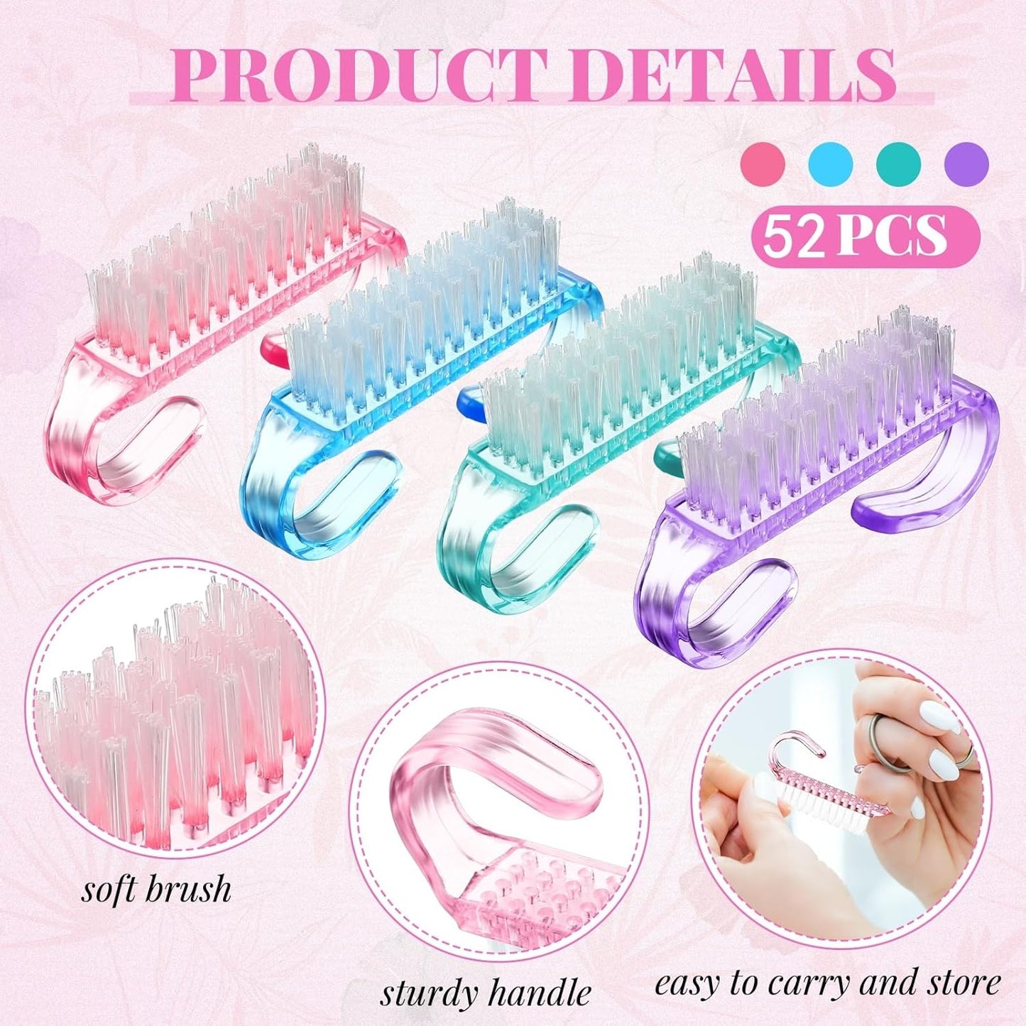 Patelai 100 Pcs Handle Grip Nail Brush Bulk Colorful Nail Scrubber Cleaner Fingernail Brushes Hand Toes Scrub Cleaning Brushes Pedicure Scrubbing Tool for Men and Women, Multicolor Brush