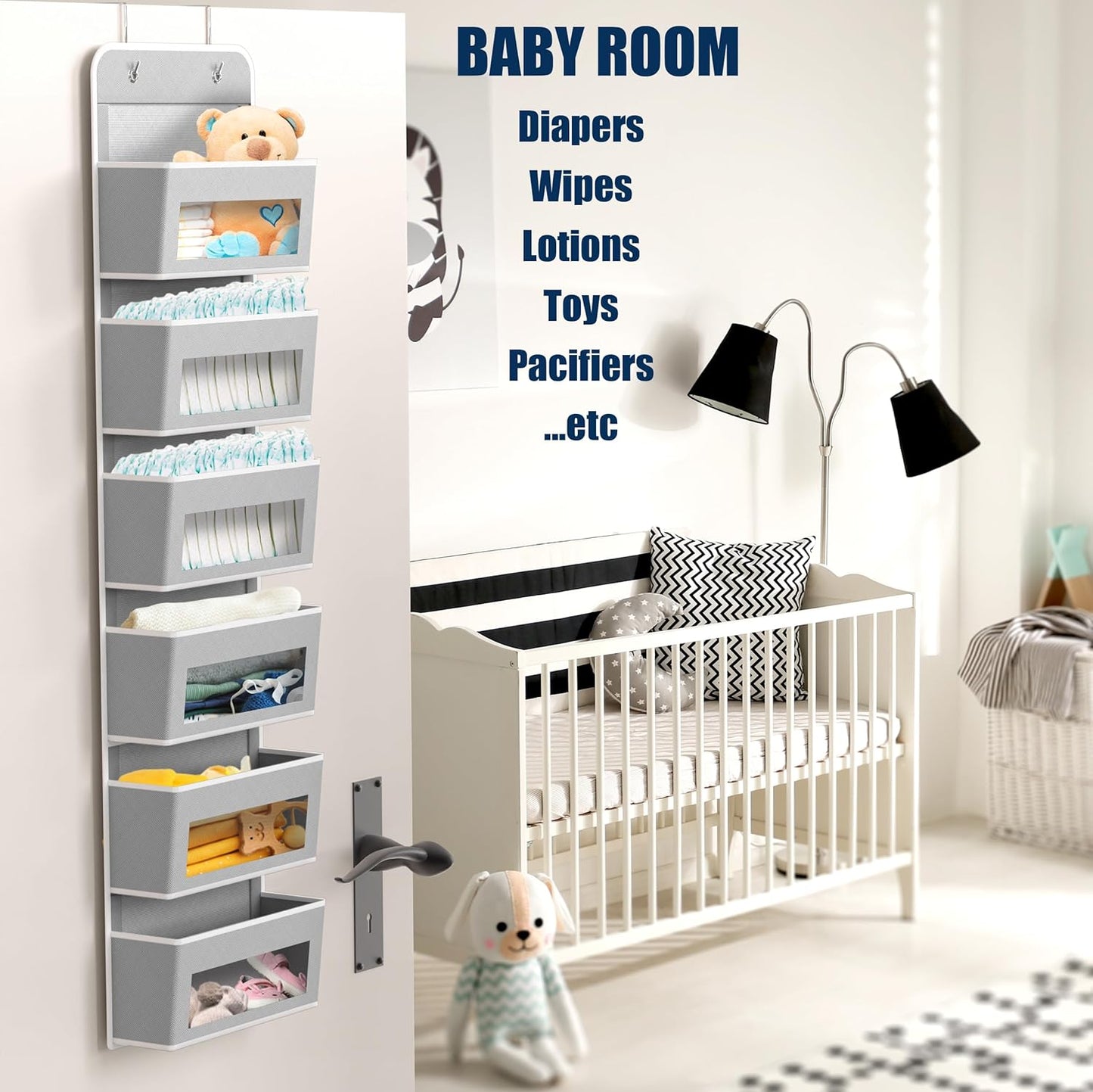 SIMPLE HOUSEWARE 6 Clear Window Pocket Over Closet Door Storage Hanging Organizer for Bedroom, Bathroom, Pantry, Gay