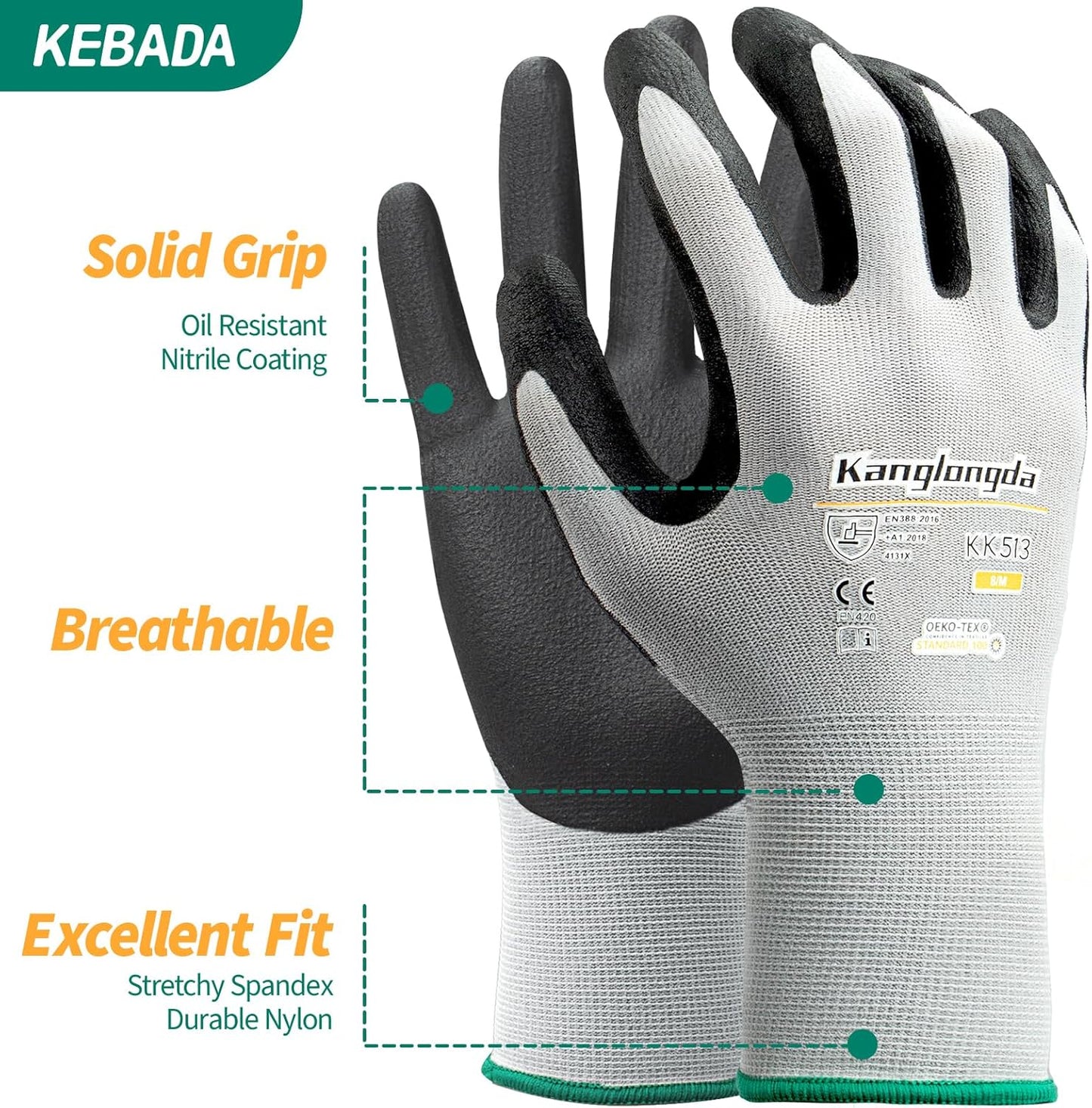 6-Paris XXL Work Gloves for Men and Women, Nitrile Coated Safety Protective Gloves with Grip, Ideal for Gardening, Warehouse, Mechanic, Light Duty Construction Work