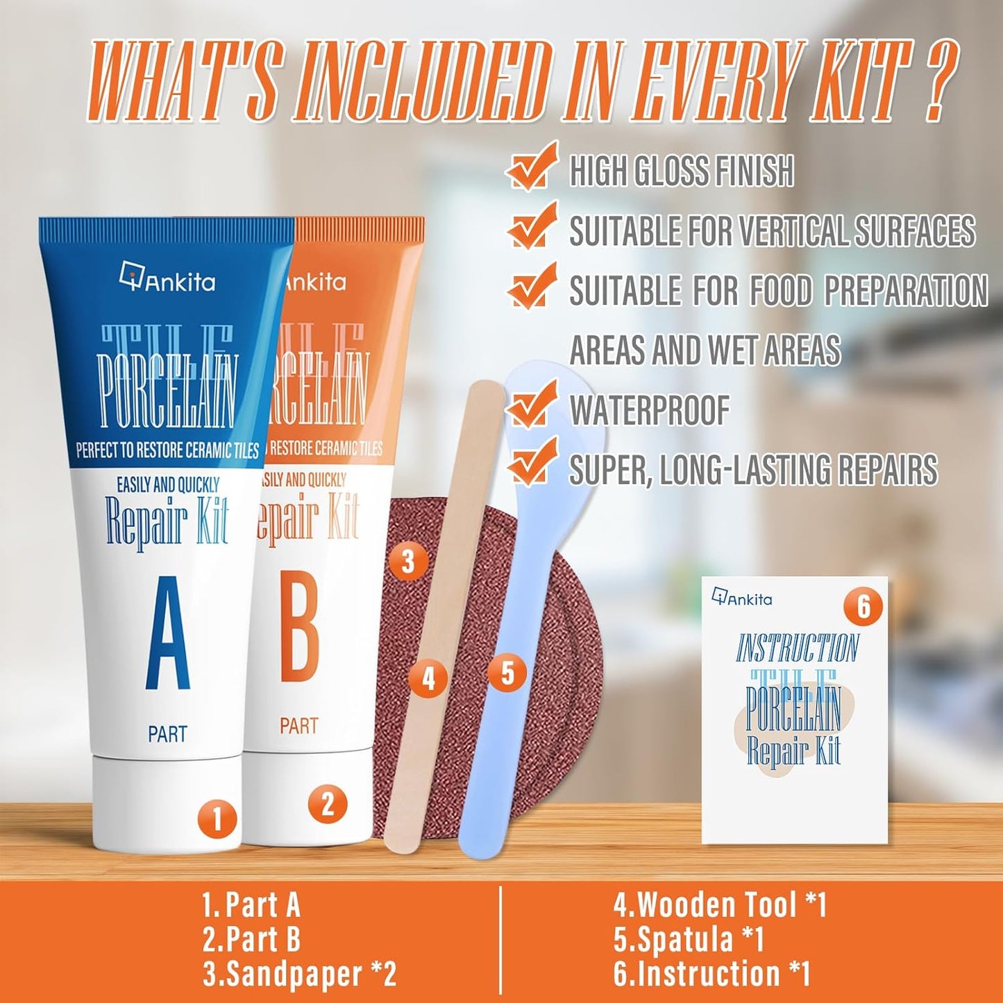 Porcelain Repair Kit White, High-Gloss Chipped Sink & Tile Repair Kit to Quickly Fix Sinks Chips and Tile Cracks with High Bond Strength, Porcelain Sink Repair Kit for Tub, Tiles, Sinks and Toilet