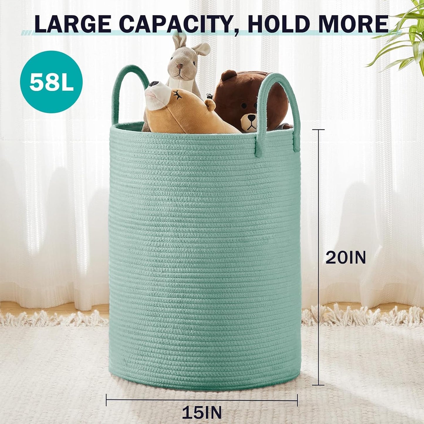 YOUDENOVA Laundry Hamper Basket, Woven 58L Tall Laundry Basket for Blanket Organizer- Nursery Hamper for Bedroom And Bathroom Storage