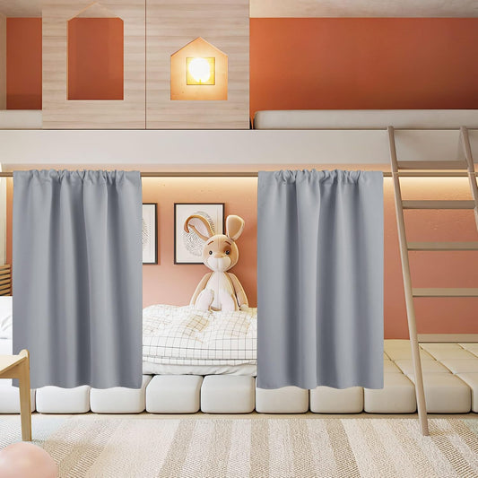 RYB HOME Small Curtains for Door Windows - Blackout Thermal Insulating Drapes for Home Theatre Bathroom Basement Cafe RV Camper Windows Blinds, Wide 34 x Long 30, Silver Grey, 1 Pair