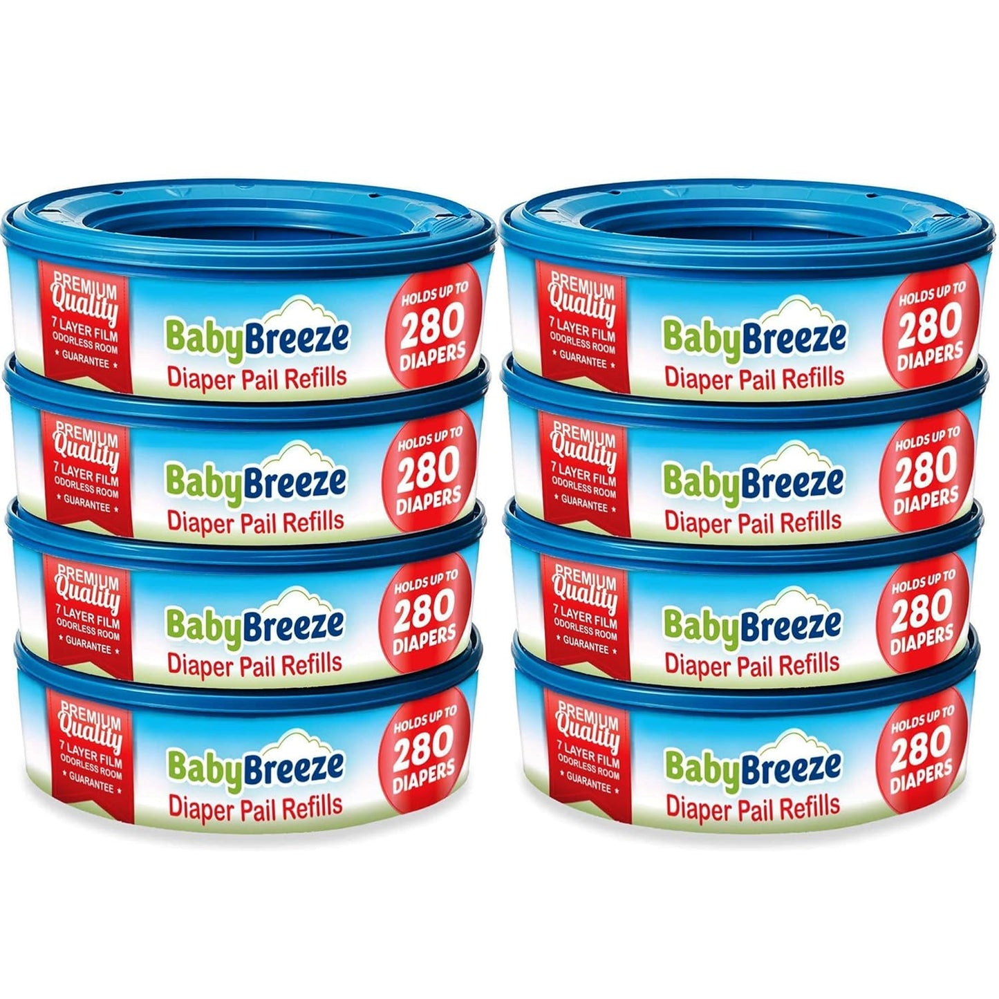 BabyBreeze Diaper Pail Refill Bags Compatible with Playtex Diaper Genie Pails Odor Absorbing Diaper Disposal Trash Bags - 2240 Count (8-Pack)