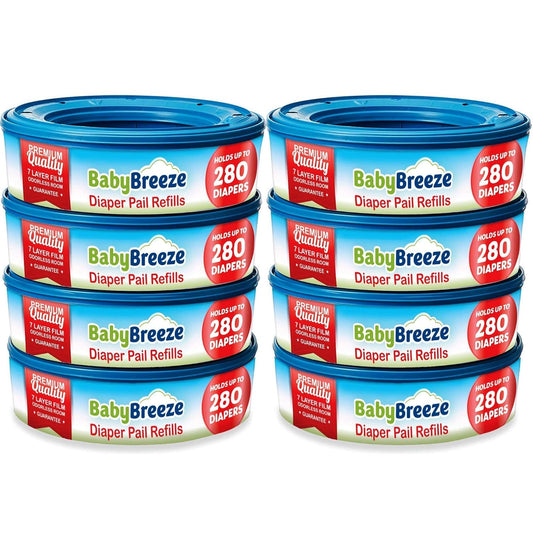 BabyBreeze Diaper Pail Refill Bags Compatible with Playtex Diaper Genie Pails Odor Absorbing Diaper Disposal Trash Bags - 2240 Count (8-Pack)
