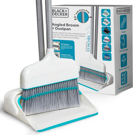BLACK+DECKER Butler Broom and Dustpan Set for Home, Short Handle, Stand Up and Lightweight Space