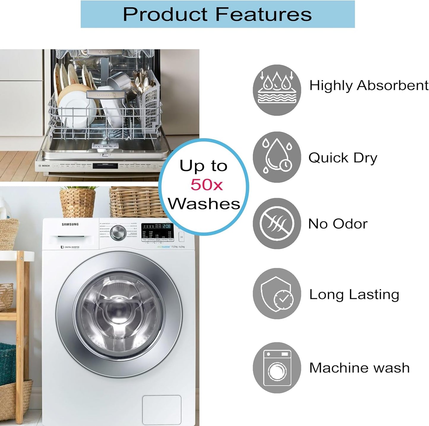 AMOUR INFINI Swedish Dishcloth Cellulose Sponge 8 Pack - No Odor, Resuable and Absorbent Cleaning Cloths for Kitchen, Bathroom, Glass Surface, Furniture (8"x7" Inch - Blue)