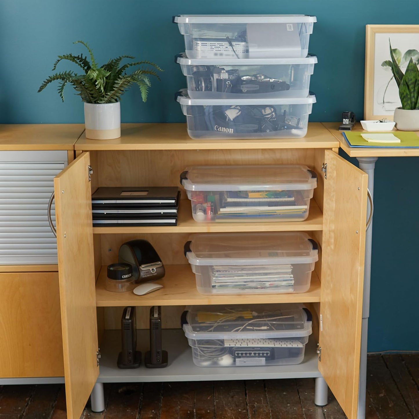 Rubbermaid Cleverstore 16 Qt Clear Storage Bins with Lids, 6-Pack, Stackable, BPA-Free, Made in USA