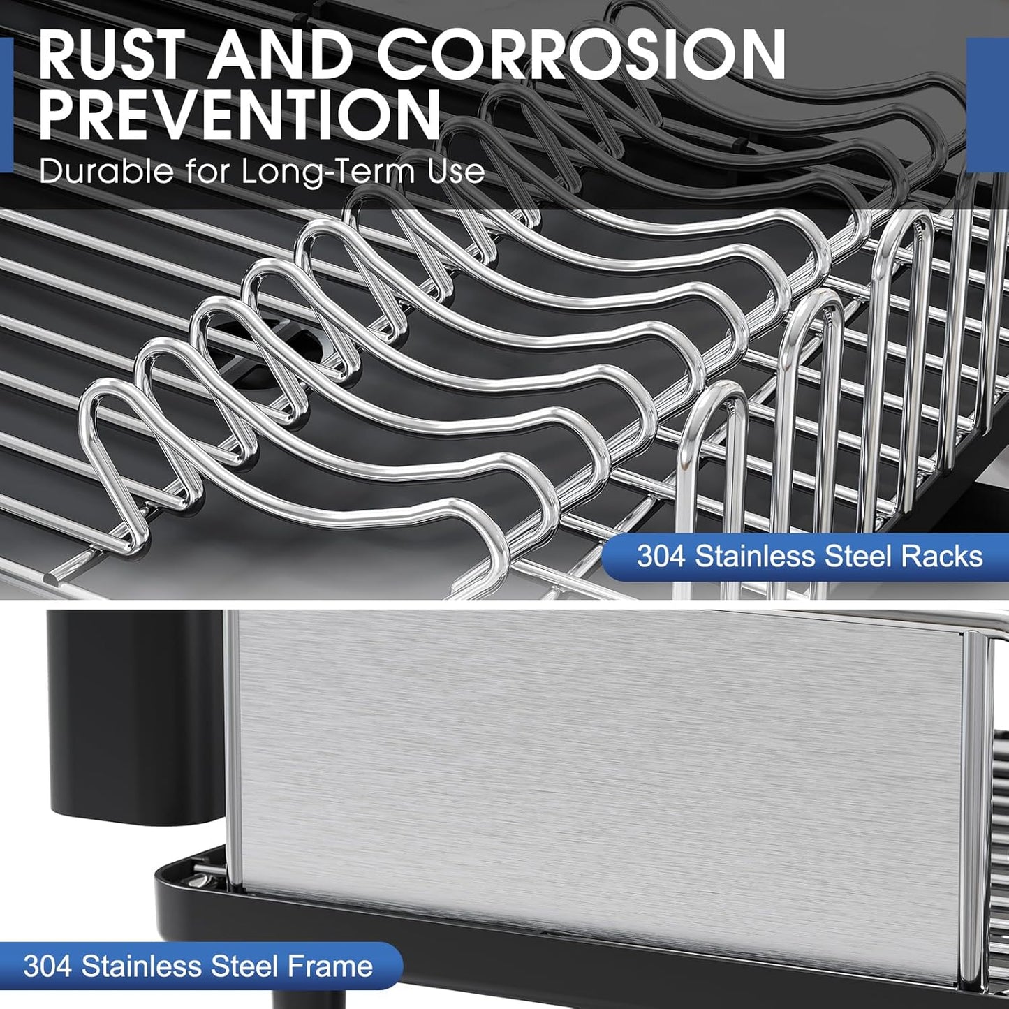 Stainless Steel Dish Drying Rack - Large Capcity 304 Grade Dish Drainer for Kitchen Counter with Drain Board, Utensil Holder & Detachable Cup Shelf, Rustproof Multifunctional Organizer