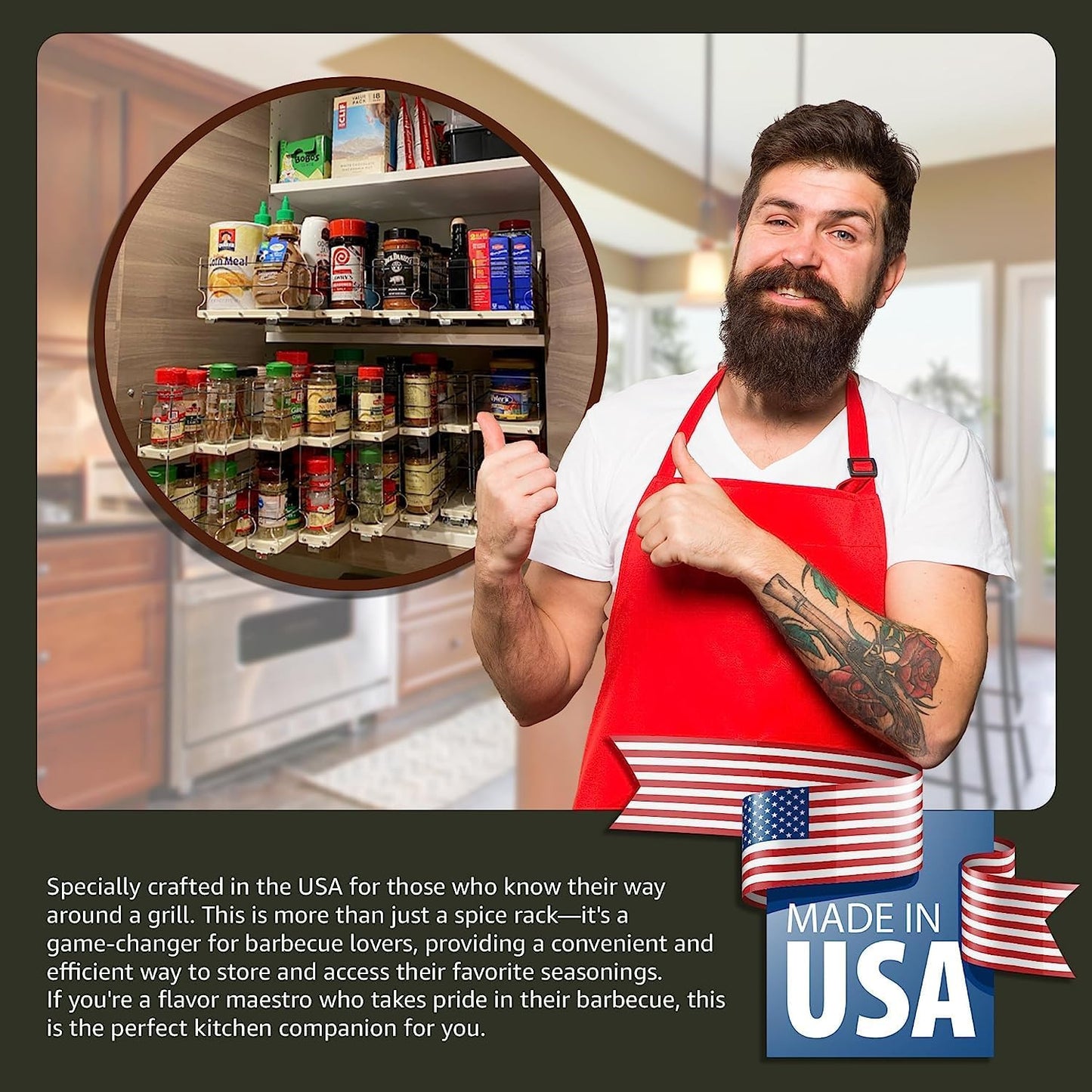 Vertical Spice Combo Spice Rack Drawer - Pull Out Pantry Organizers and Storage - Kitchen Cabinet Organizer - Seasoning Sliding Caddy - Made in USA (5.75" W x 9.25" H x 10.60" D, Partially Assembled)