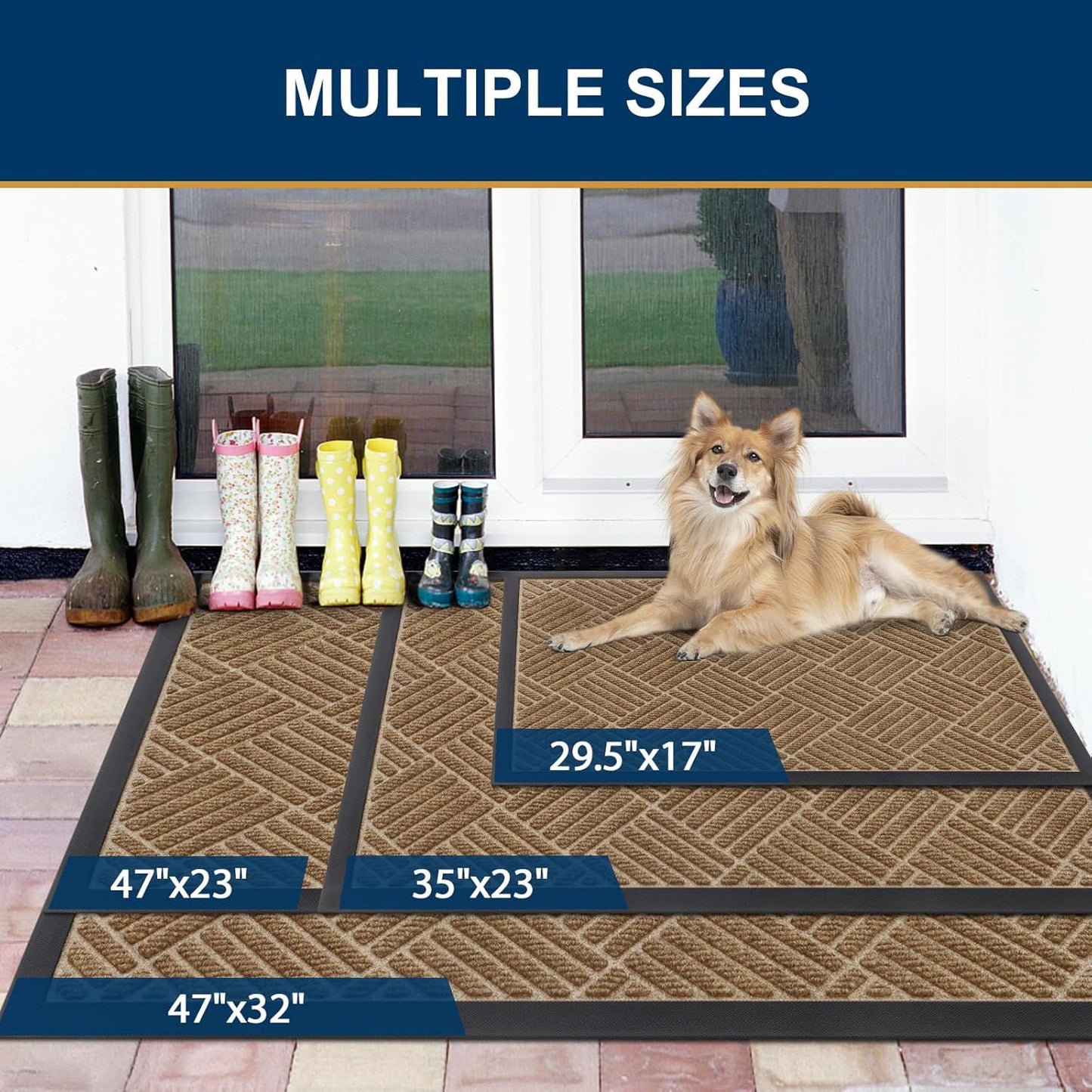 Smiry Front Door Mat Outside Entrance, Heavy Duty Outdoor Indoor Mat, Natural Rubber Doormat, Non Slip, Trap Dirt and Moisture, Easy Clean, Low Profile Patio Porch Entryway Mat, 71x23, Coffee