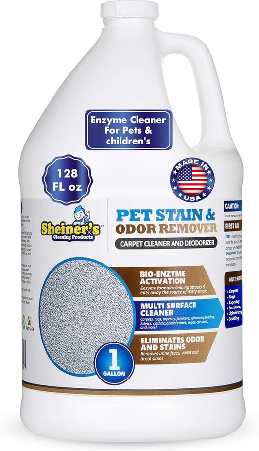 Sheiner's Pet Urine Enzyme Cleaner & Urine Odor Eliminator, Advanced Cleaning Bio-Enzyme Cleaner Solution for Carpets, Rugs, Upholstery & Multi-Surfaces, Safe for Pets & Kids. (128 oz)