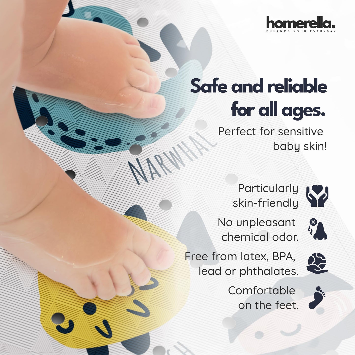 homerella Bathtub Mat Non Slip Kids 40x16 Baby Bath Mat Non Slip Anti Mold
