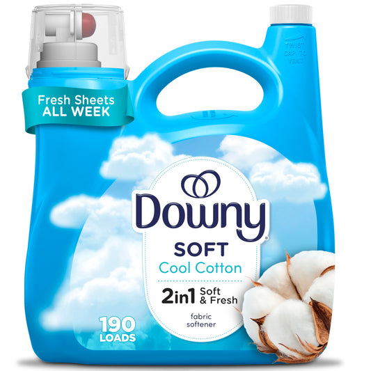 Downy Soft, 2 in 1 Soft and Fresh Liquid Fabric Softener, Cool Cotton, 140 fl oz, 190 Loads, Fabric