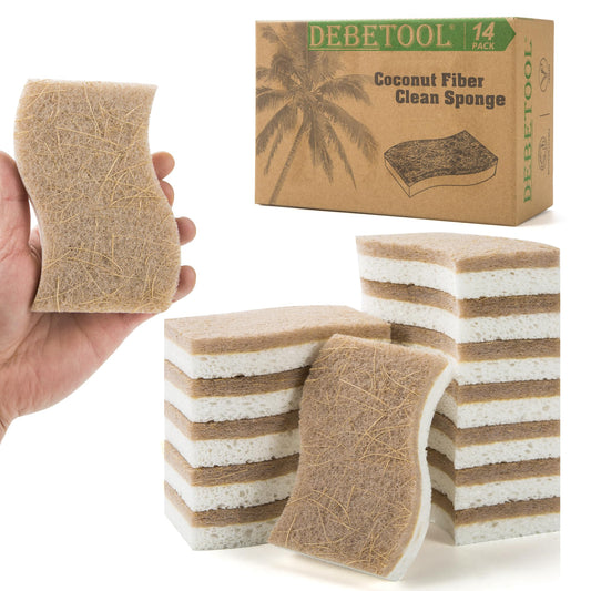 DEBETOOL 14 Pack Coconut Sponge with Cellulose, White
