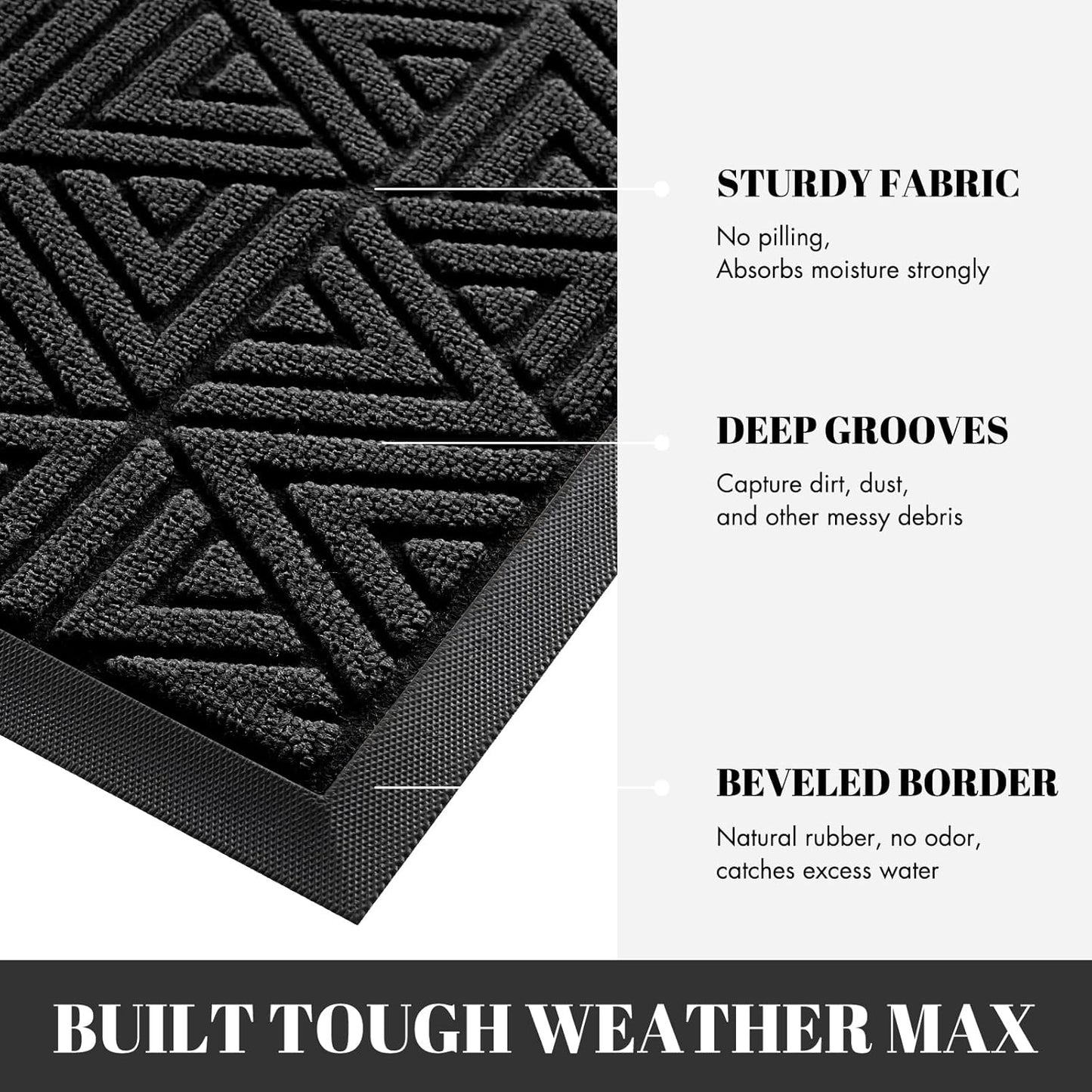 Yimobra Extra Large Door Mat 60x32, All-Weather Waterproof Non-Slip Welcome Matt Outdoor, Heavy Duty Non Slip Doormat for Entryway for Patio and Garage Indoor, Easy Clean, Black