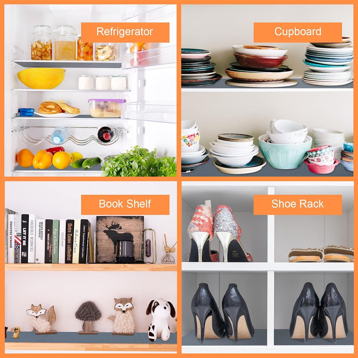 Shelf Liners for Kitchen Cabinets Refrigerator Liners Waterproof & Oil-Proof Kitchen Cupboard Liner Non-Slip Drawer Mats EVA Material Non Adhesive Fridge Mats for Shelves 17.3 x 157.4 Inches