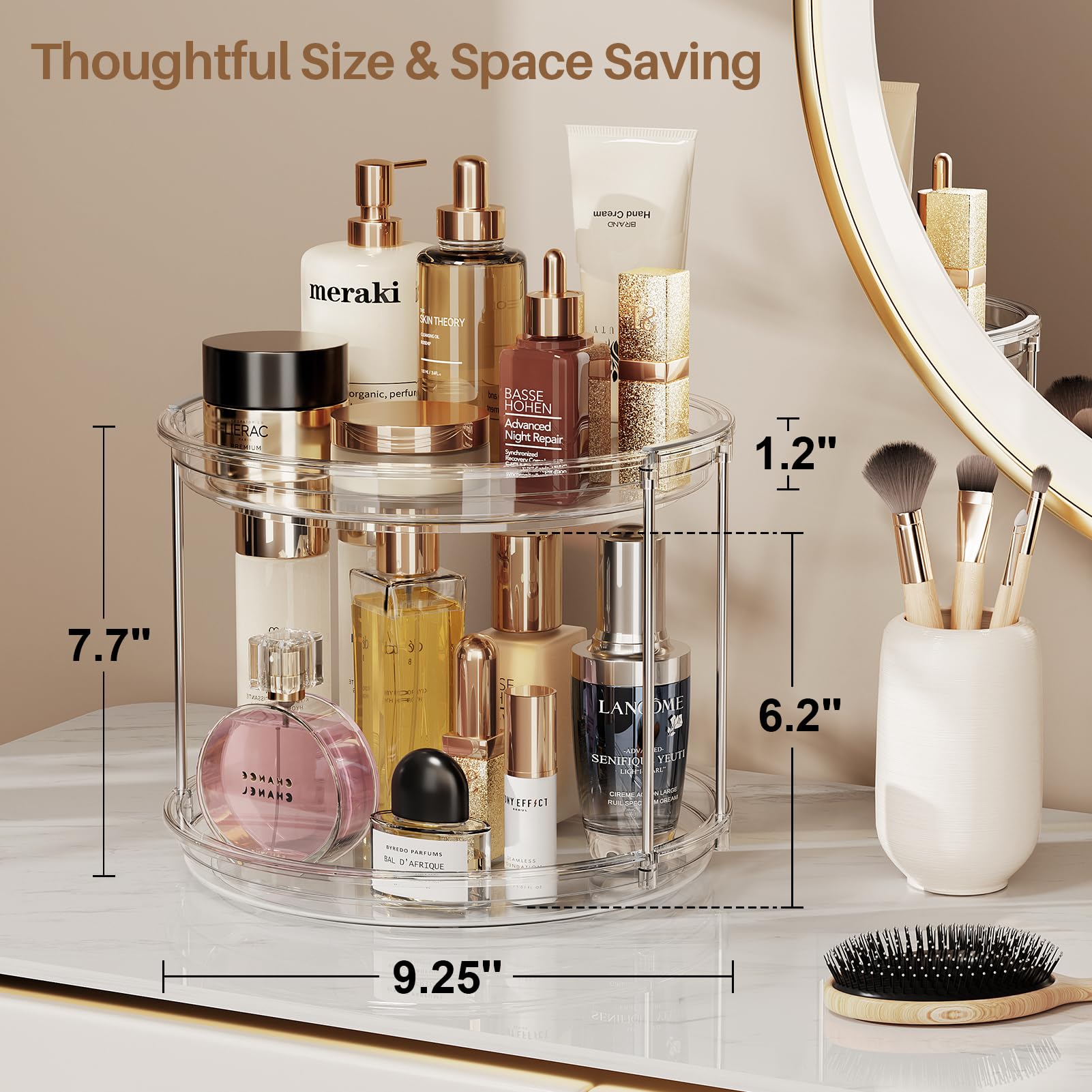 LAMU 2 Tier Lazy Susan Turntable Organizer 9.25'' Rotating Spice Rack Organization for Cabinet