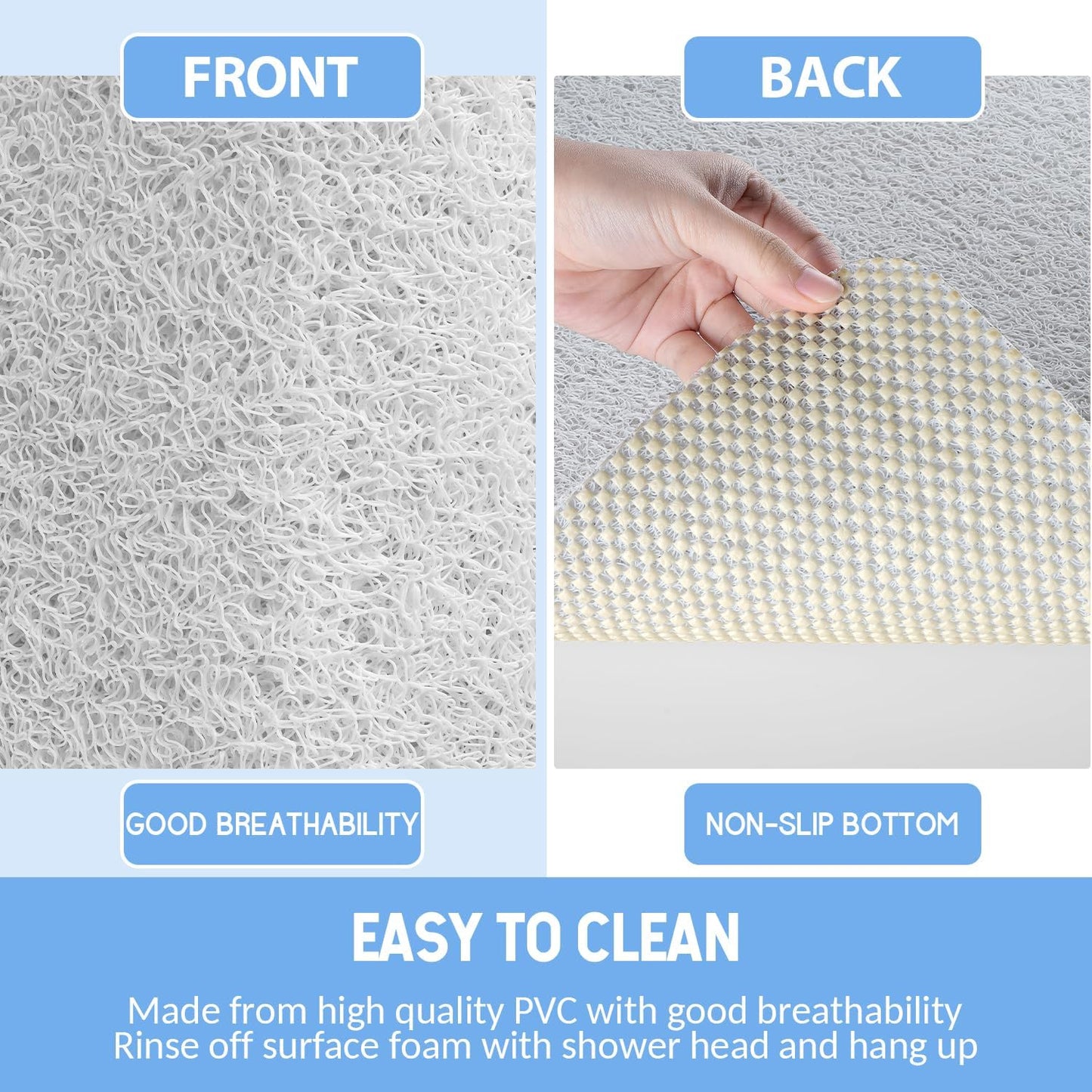 Non-Slip Bathtub Mat, Anti Slip Shower Mat, Fast Drying Bathtub Mats, Foot Scrubber Mat, Anti Slip Mat for Tub, Floor, Bathroom, Kitchen, Home, Hotel (White 36"×24")