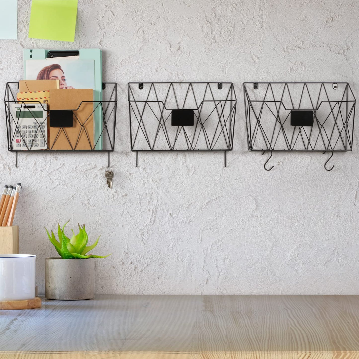 Wall File Organizer, 3 Pack Metal Wall Basket File Holder for Home Office