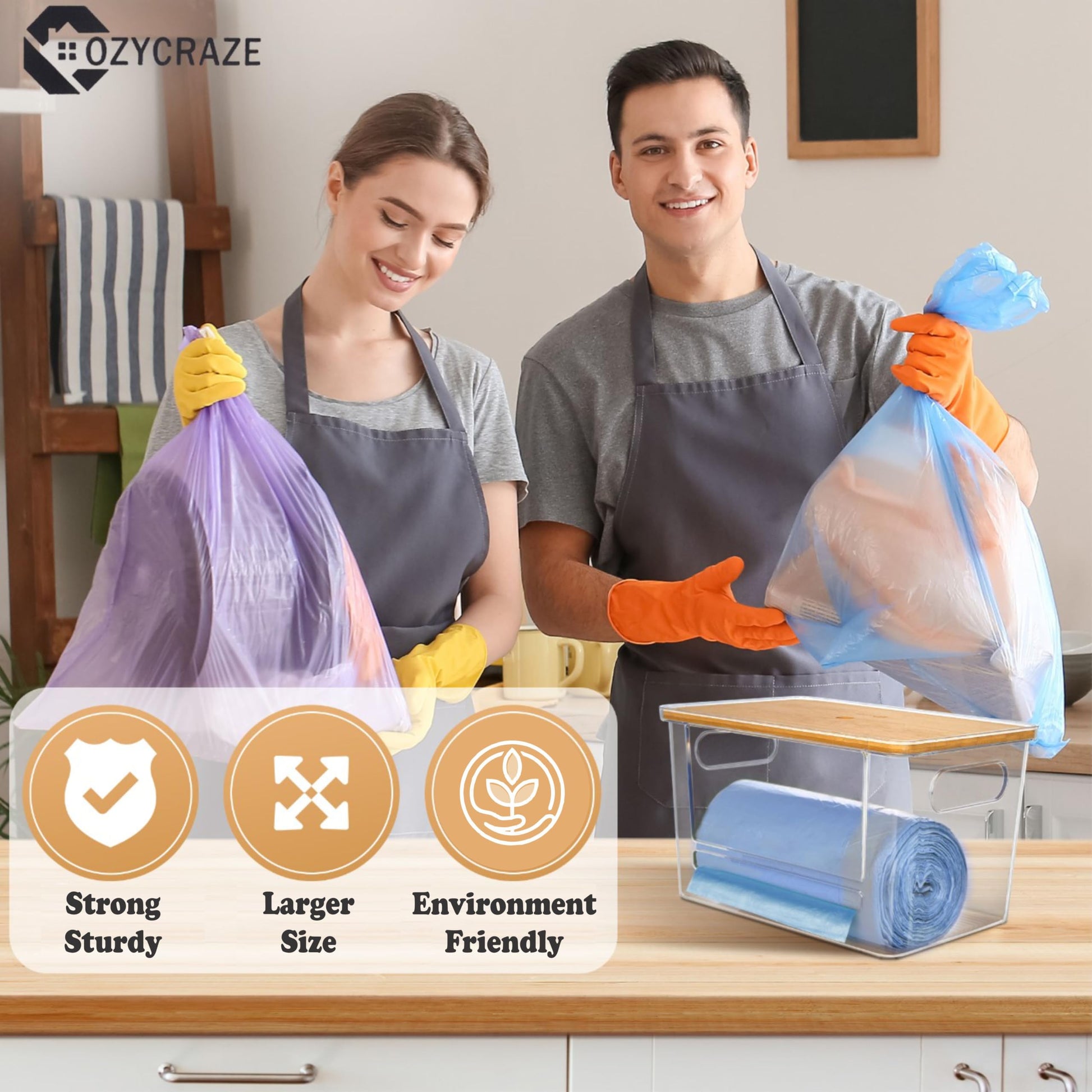 COZYCRAZE Stackable Trash Bag Dispenser with Wooden Top for Holding 13/30/33-Gallon Large Bag Sizes