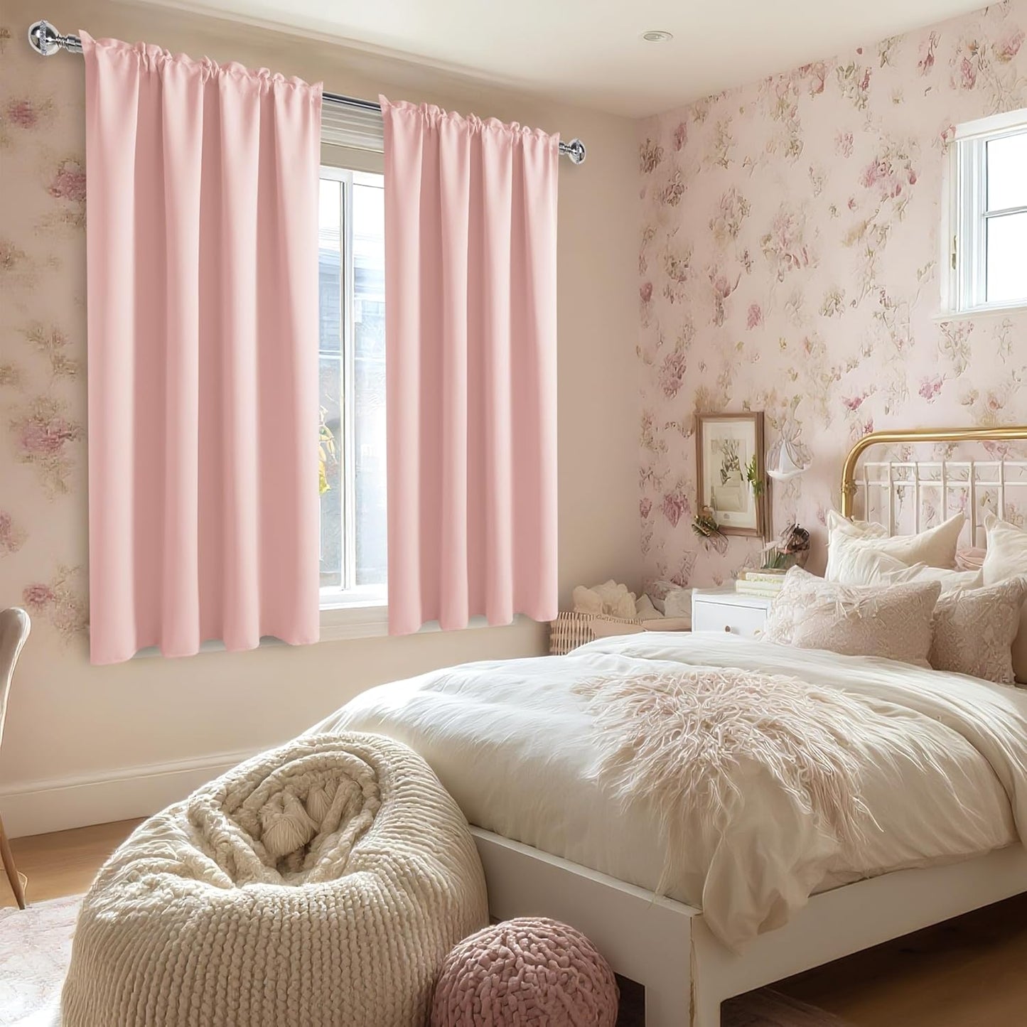 DWCN Blackout Curtains – Thermal Insulated, Energy Saving & Noise Reducing Bedroom and Living Room Curtains, Blush Pink, W 42x L 45 Inch, Set of 2 Rod Pocket Curtain Panels