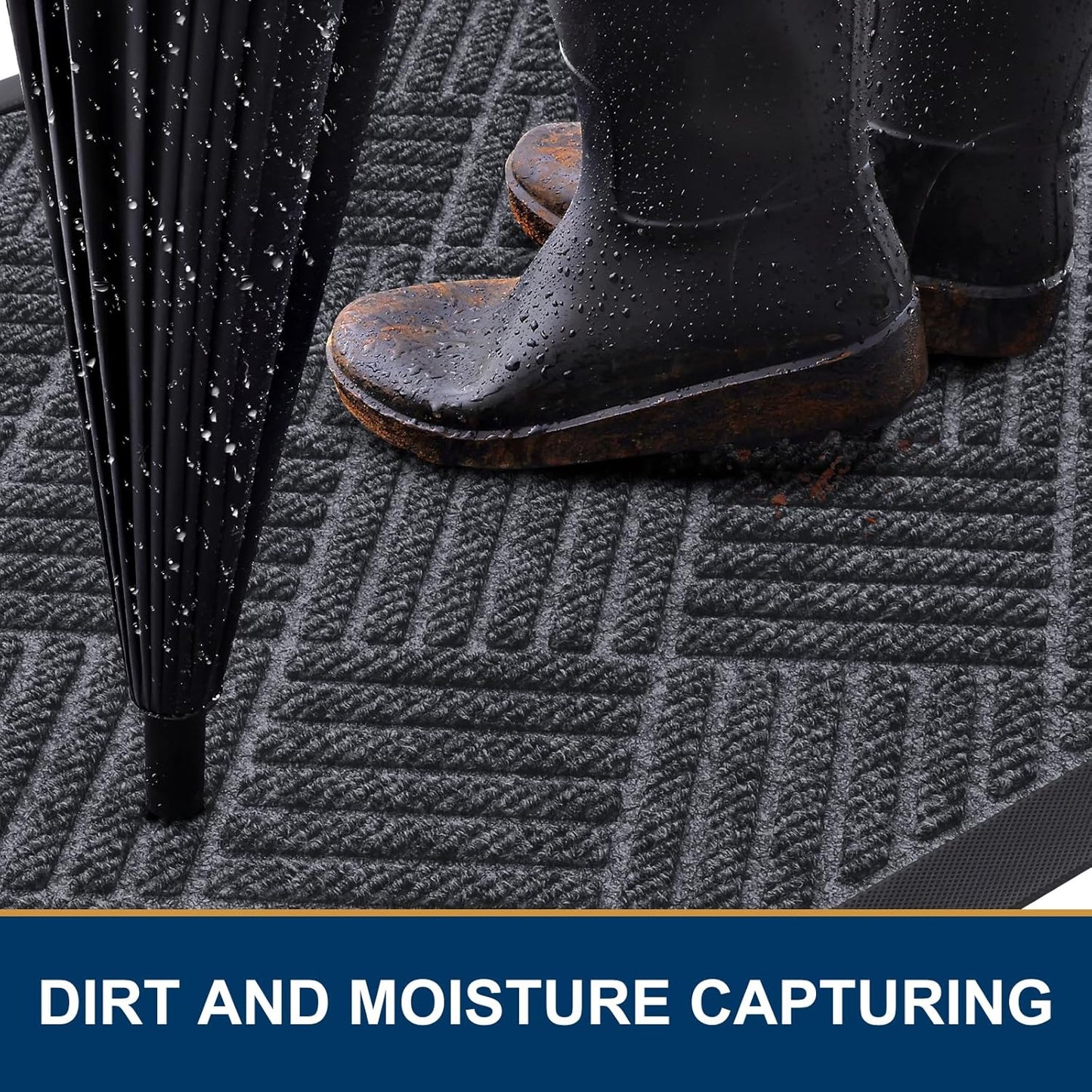 Smiry Front Door Mat Outside Entrance, Heavy Duty Outdoor Indoor Natural Rubber Doormat, Non Slip, Trap Dirt and Moisture, Easy Clean, Low Profile Patio Porch Entryway Mat, 29.5x17, Dark Grey