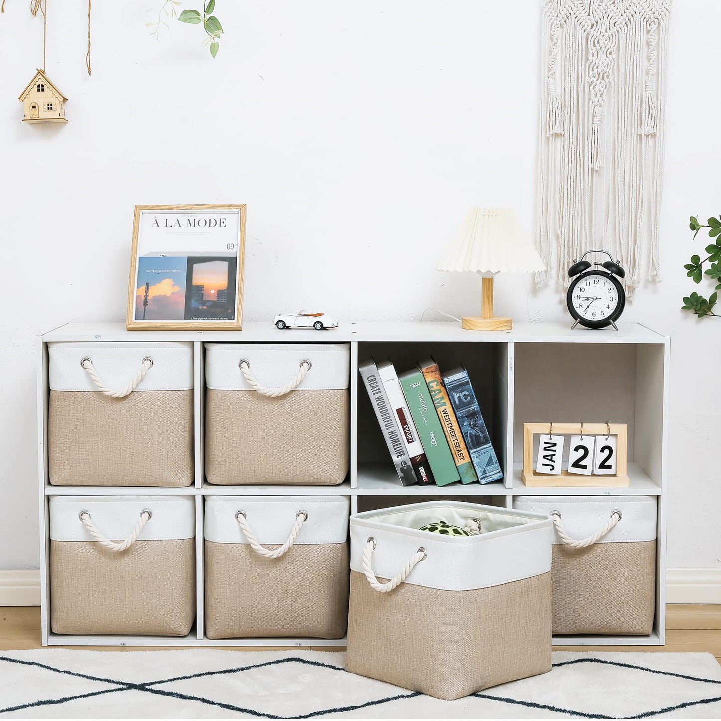 MidmmVick 11 x 11 Inch Cube Storage Bins, 6 Pack Large Collapsible Fabric Storage Bin with Ropes