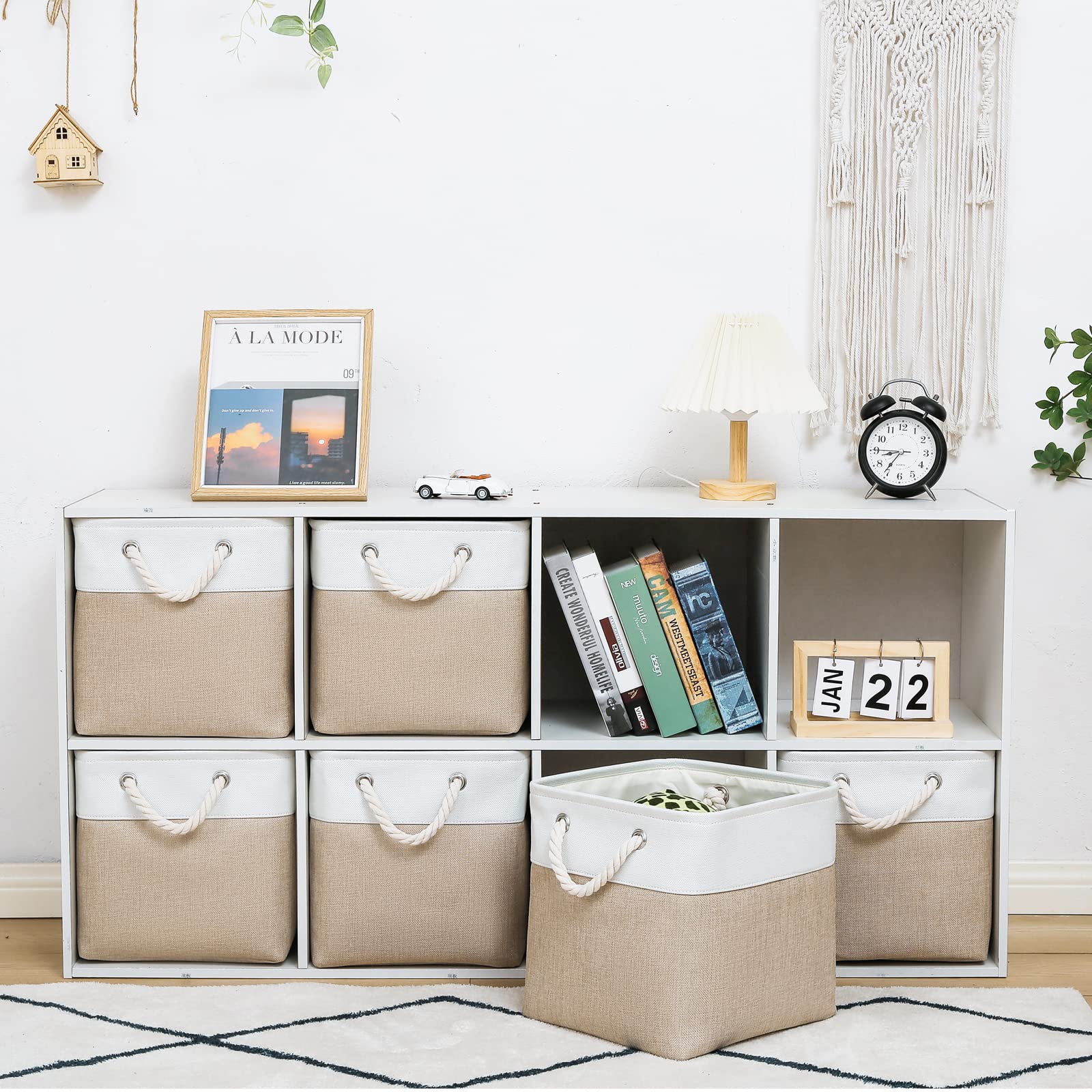 MidmmVick 11 x 11 Inch Cube Storage Bins, 6 Pack Large Collapsible Fabric Storage Bin with Ropes