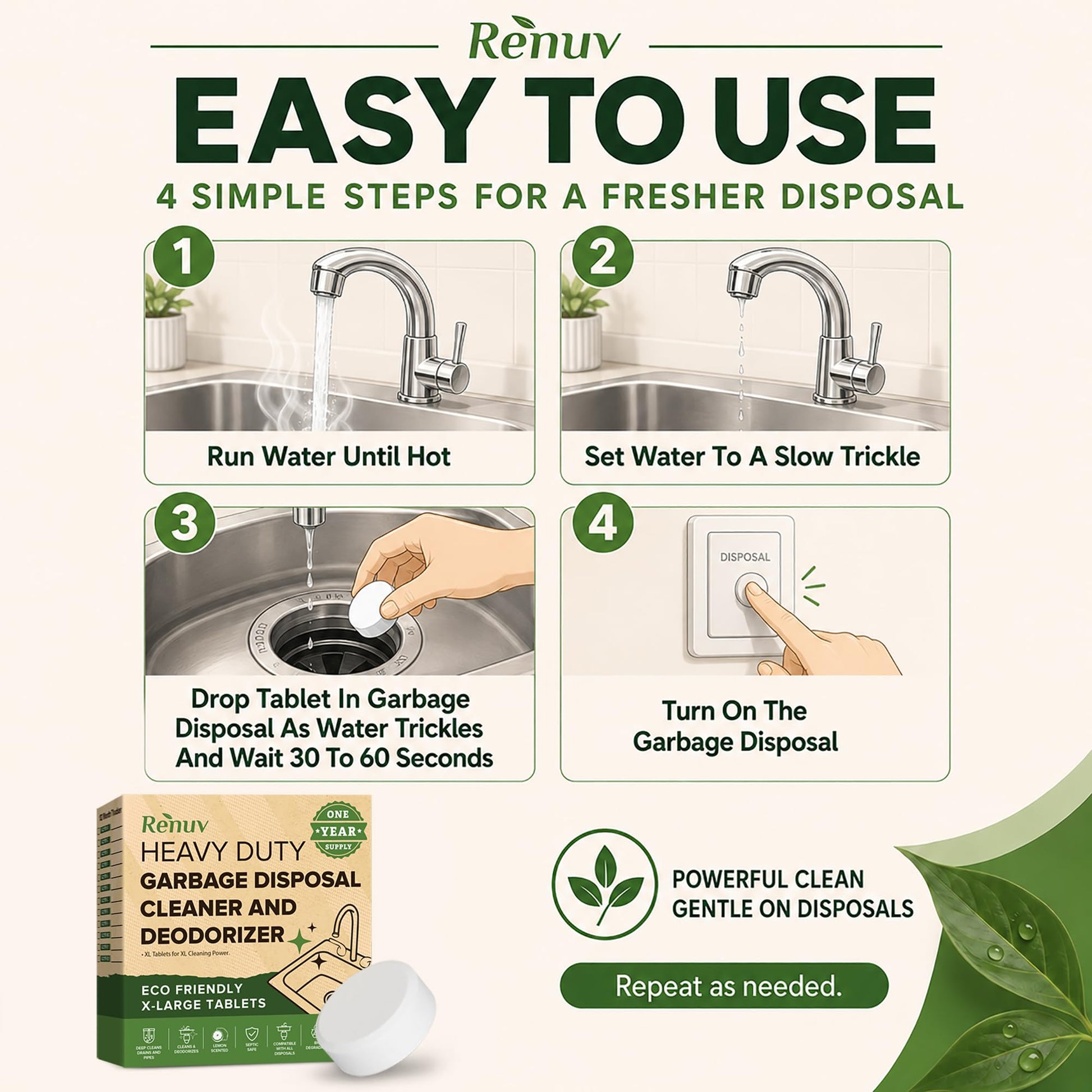 Renuv® Garbage Disposal Cleaner & Deodorizer Tablets, 12 XL Tablets