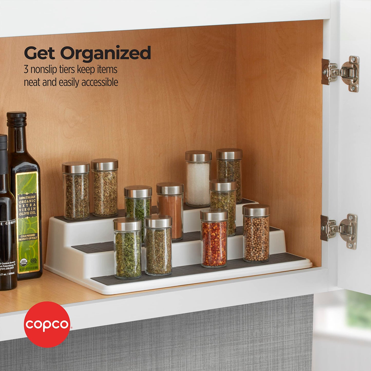 Copco 3-Tier Spice Rack Organizer for Cabinet - 15 Inch Non-Skid Pantry Organizer and Storage Shelf