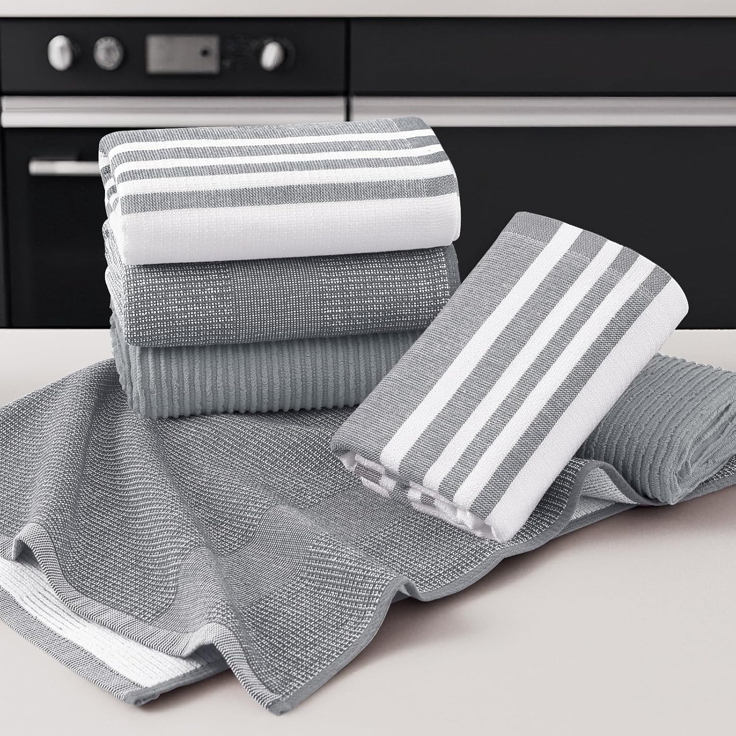 Homaxy Premium Kitchen Towels(18”x 28”, 9 Pack), Large Cotton 380 GSM Kitchen Hand Towels, Soft and Absorbent Terry Dish Towels, Multipurpose Tea Towel Set with Hanging Loop, Grey