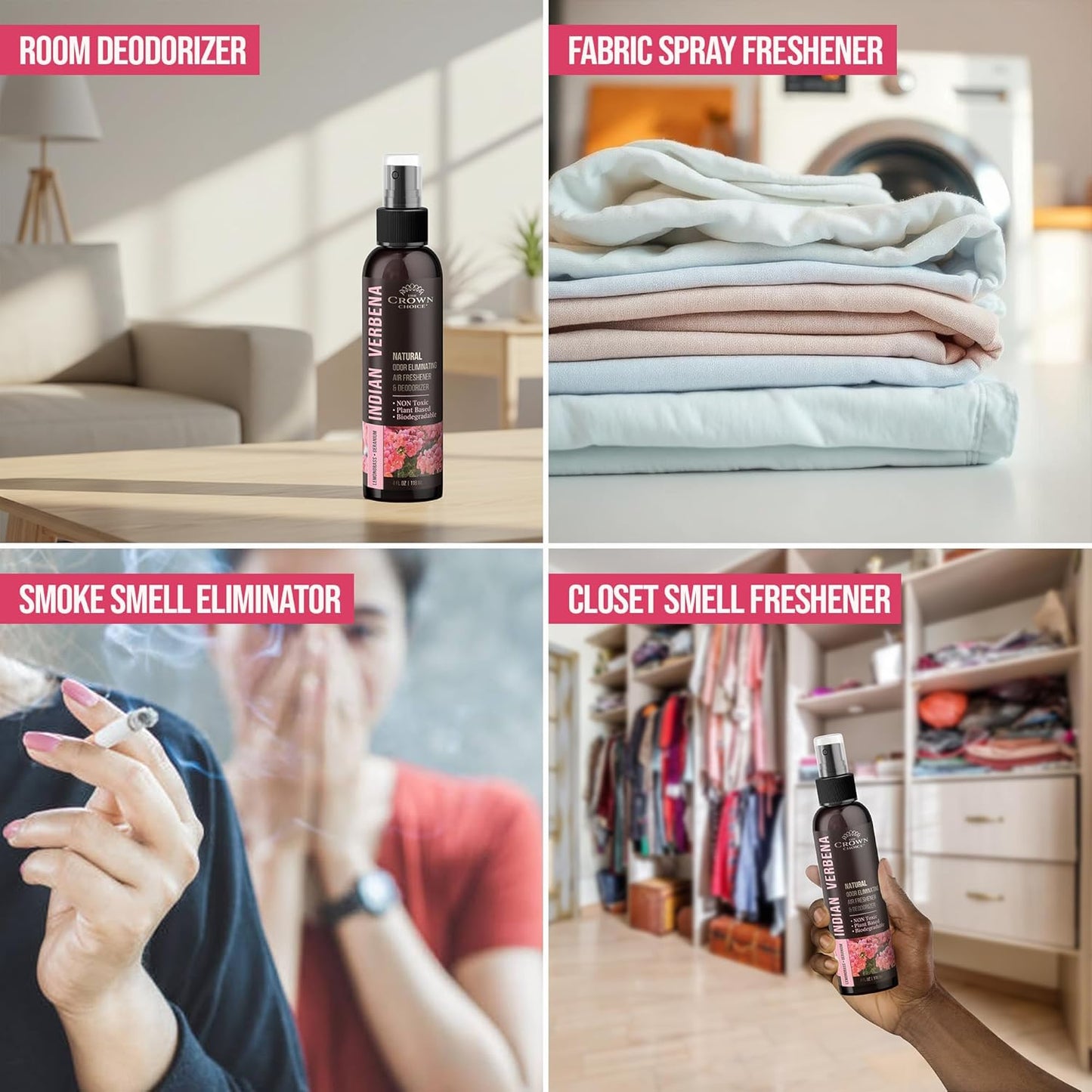 Non-Toxic Odor Eliminator, Natural Geranium & Lemongrass Air Freshener Spray for Home, Room, Closet & Couch Deodorizer, Long Lasting Bathroom & Toilet Freshener, Safe for Kids & Pets - 4 oz Pack of 1