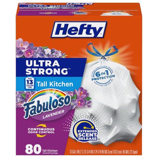 Hefty Ultra Strong 13 Gal Kitchen Trash Bags, Fabuloso Lavender, 80ct